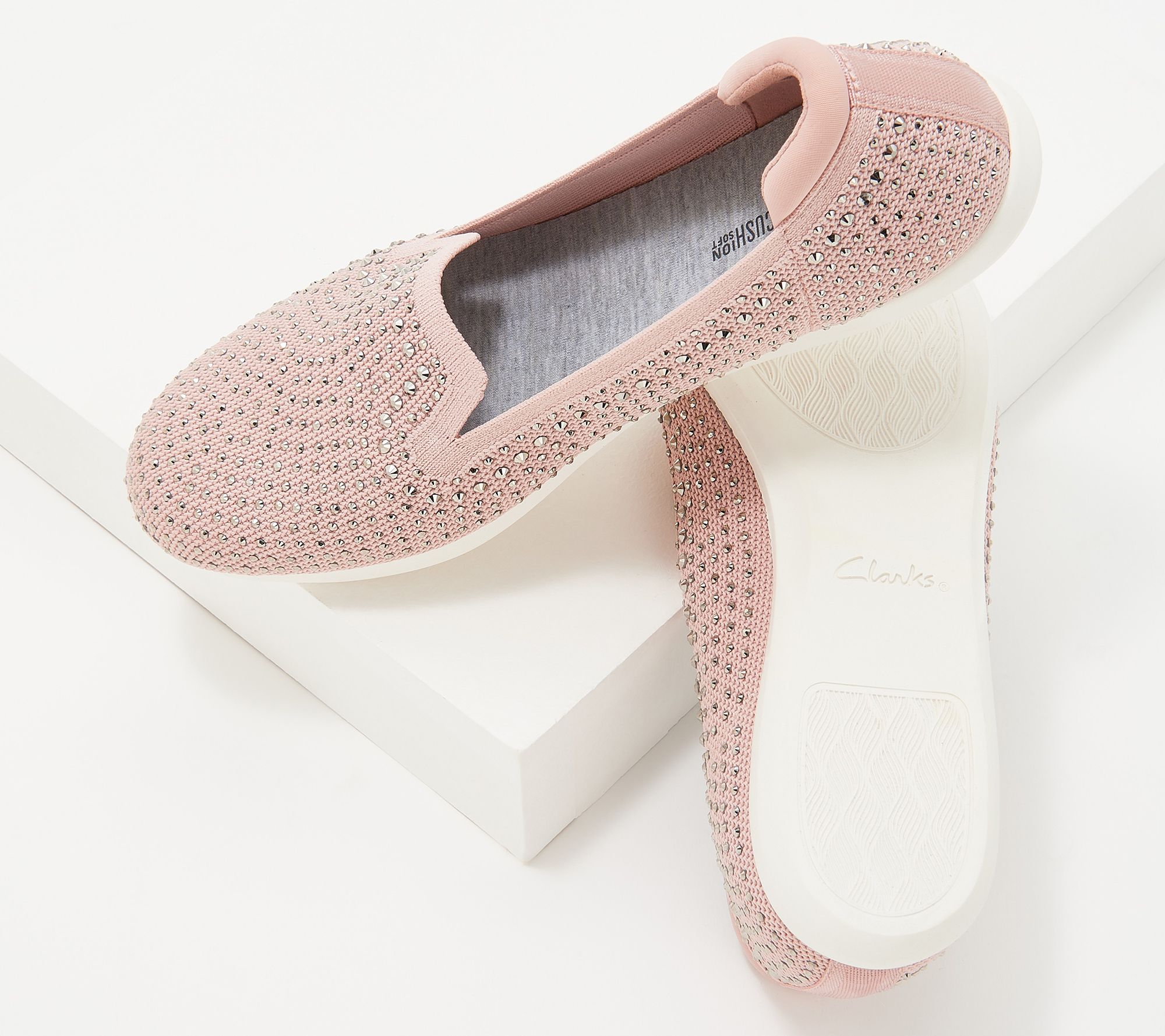 CLOUDSTEPPERS by Clarks Knit Embellished Loafers - Carly Dream Sparkle ...