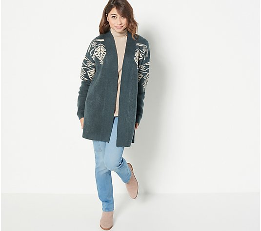 Denim & Co. Open Front Cardigan with Fair Isle Shoulder Detail