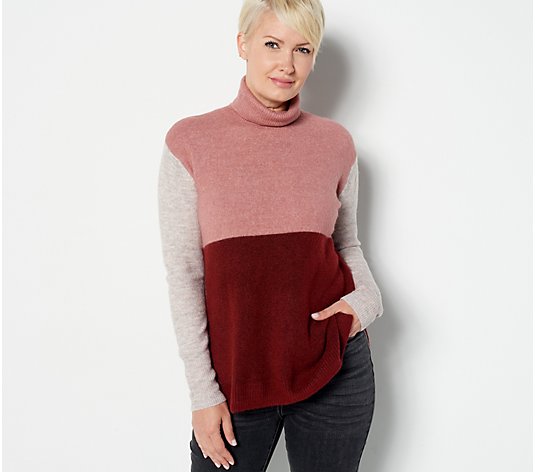 Susan Graver Color Blocked Turtleneck Sweater