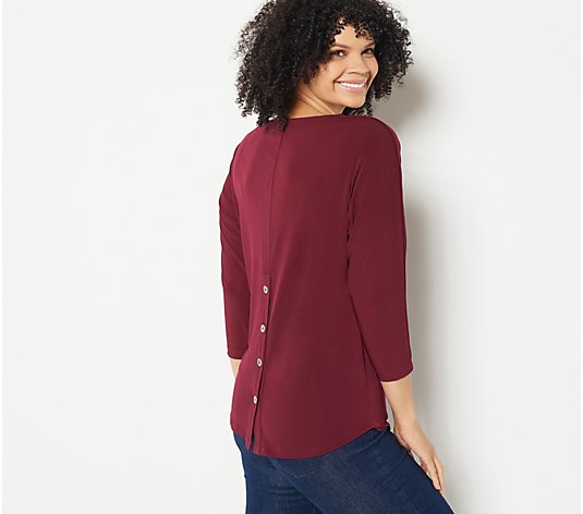 Susan Graver Every Day Liquid Knit Dolman-Sleeve Button-Back Top