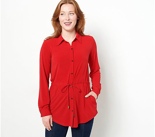 Susan Graver Regular Liquid Knit Button Front Shirt Jacket