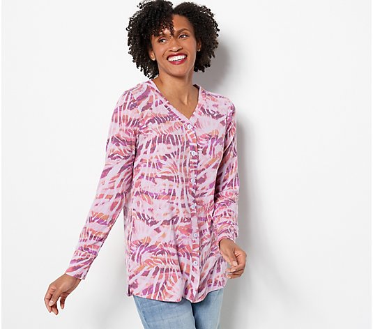 LOGO by Lori Goldstein Printed Button Front Cardigan