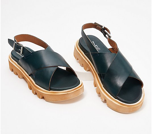 Miz Mooz Leather Cross-Strap Sandals - Pacific