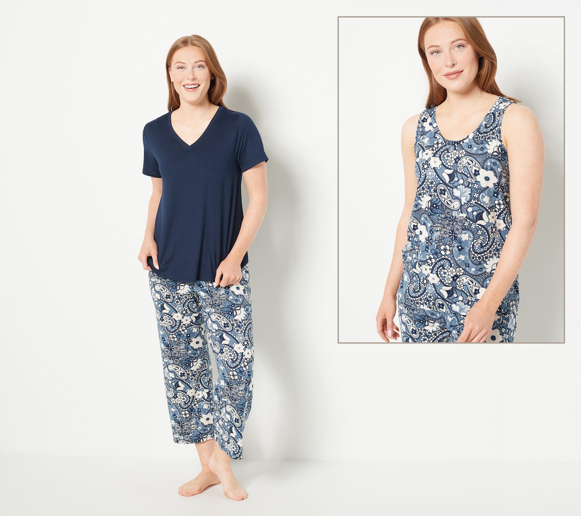 AnyBody Tall Lush Jersey 3-Piece Tee and Tank PJ Set