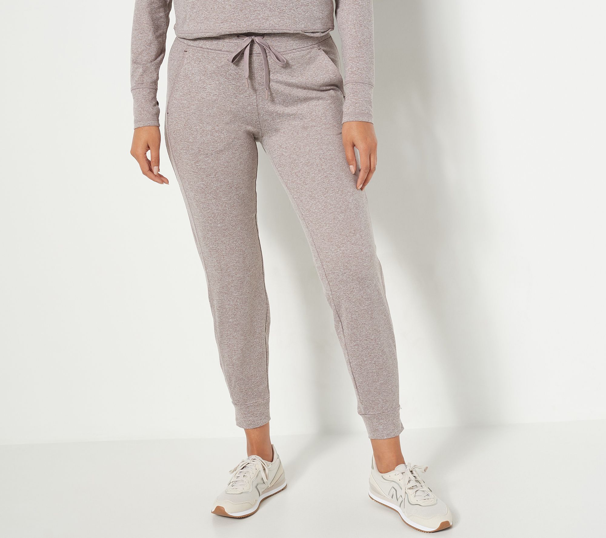 As Is Susan Graver SG Sport Regular Heather Knit Joggers with Drawstring 