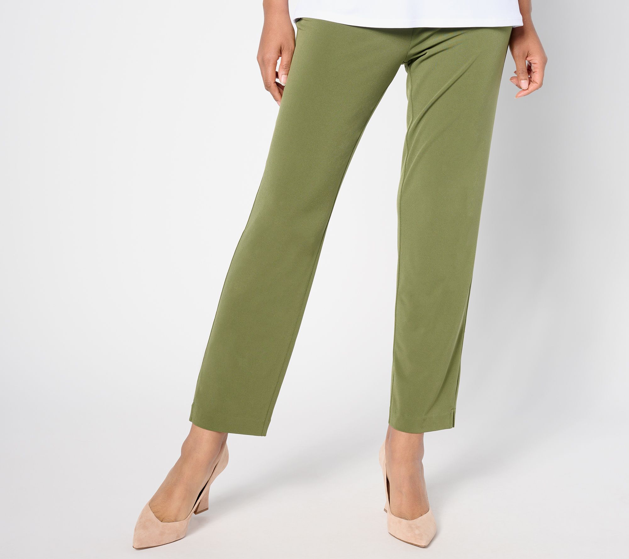 Susan Graver Petite Liquid Knit Ava Slim Ankle Pants