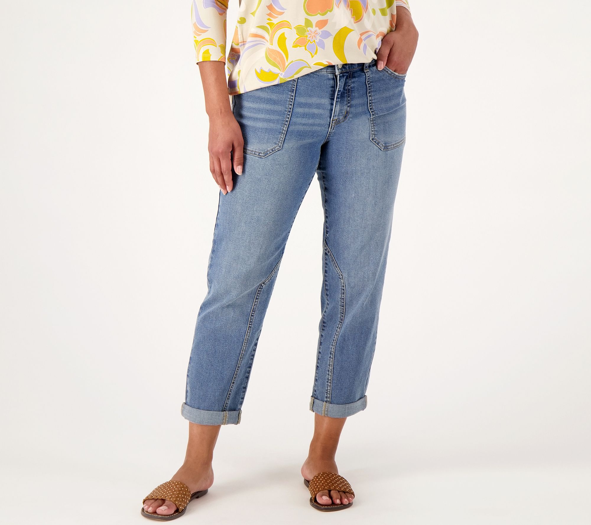 LOGO by Lori Goldstein Tall Boyfriend Utility Jeans