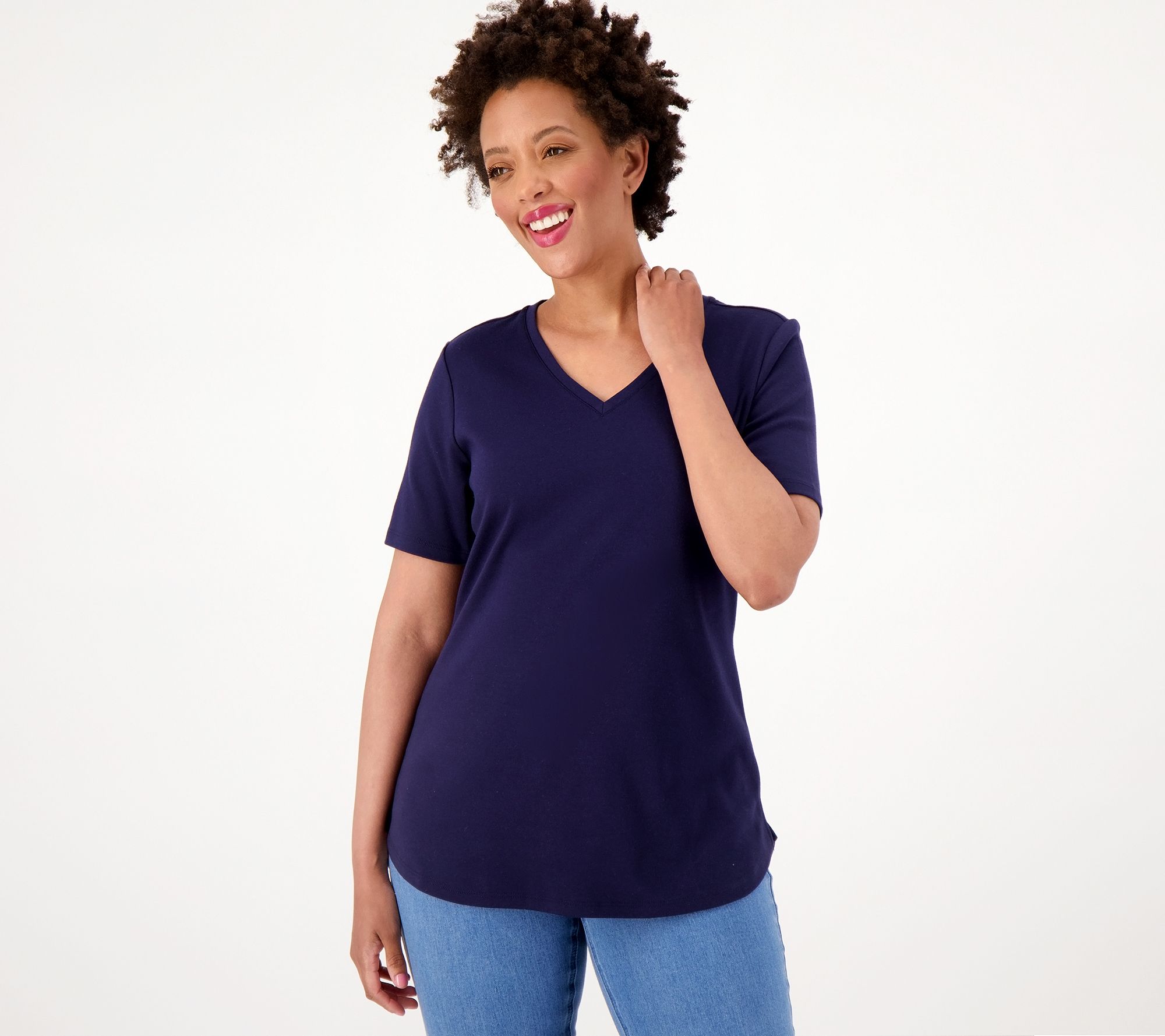 Denim & Co. Essentials Interlock Regular V-Neck Tunic