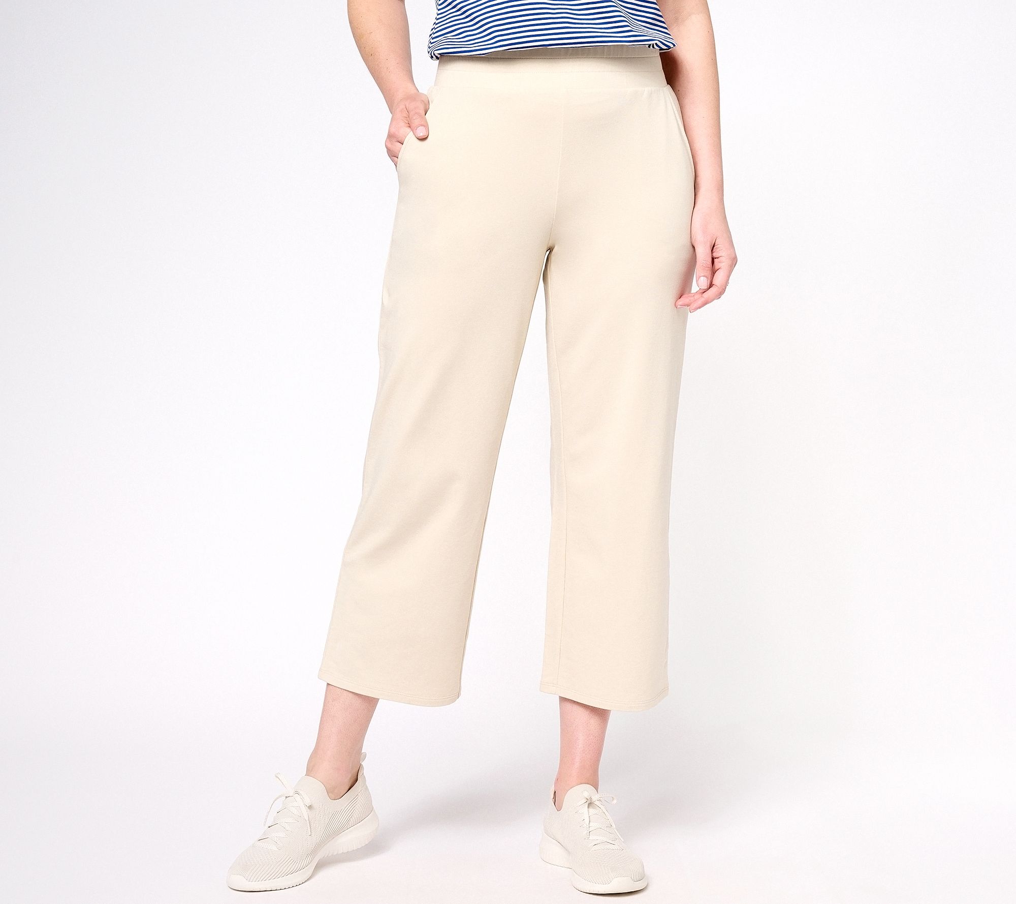 Belle Beach by Kim Gravel Petite French Terry Wide Leg Crop Pants