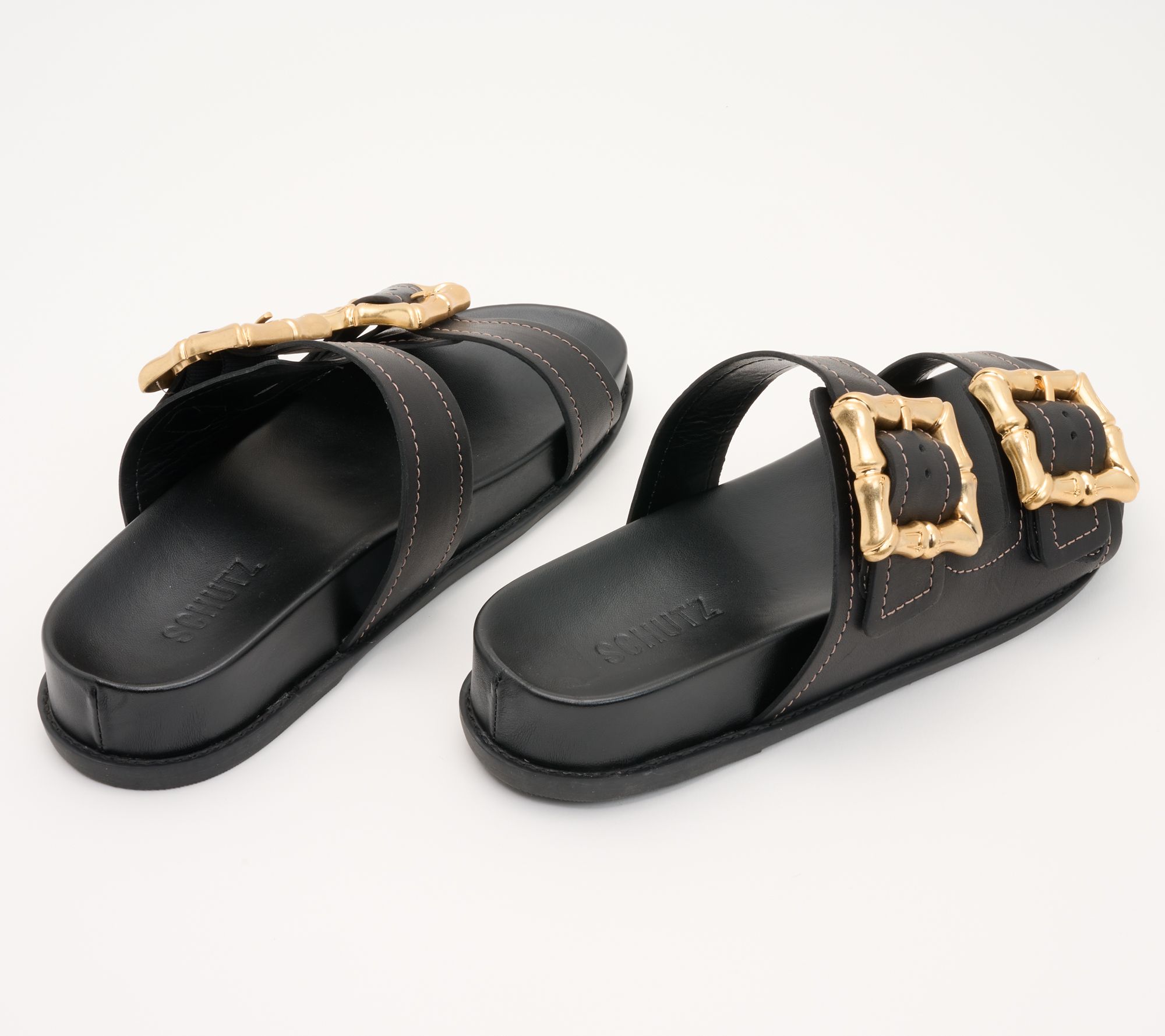 Schutz Leather Buckle Sandals - Enola Sporty - QVC.com