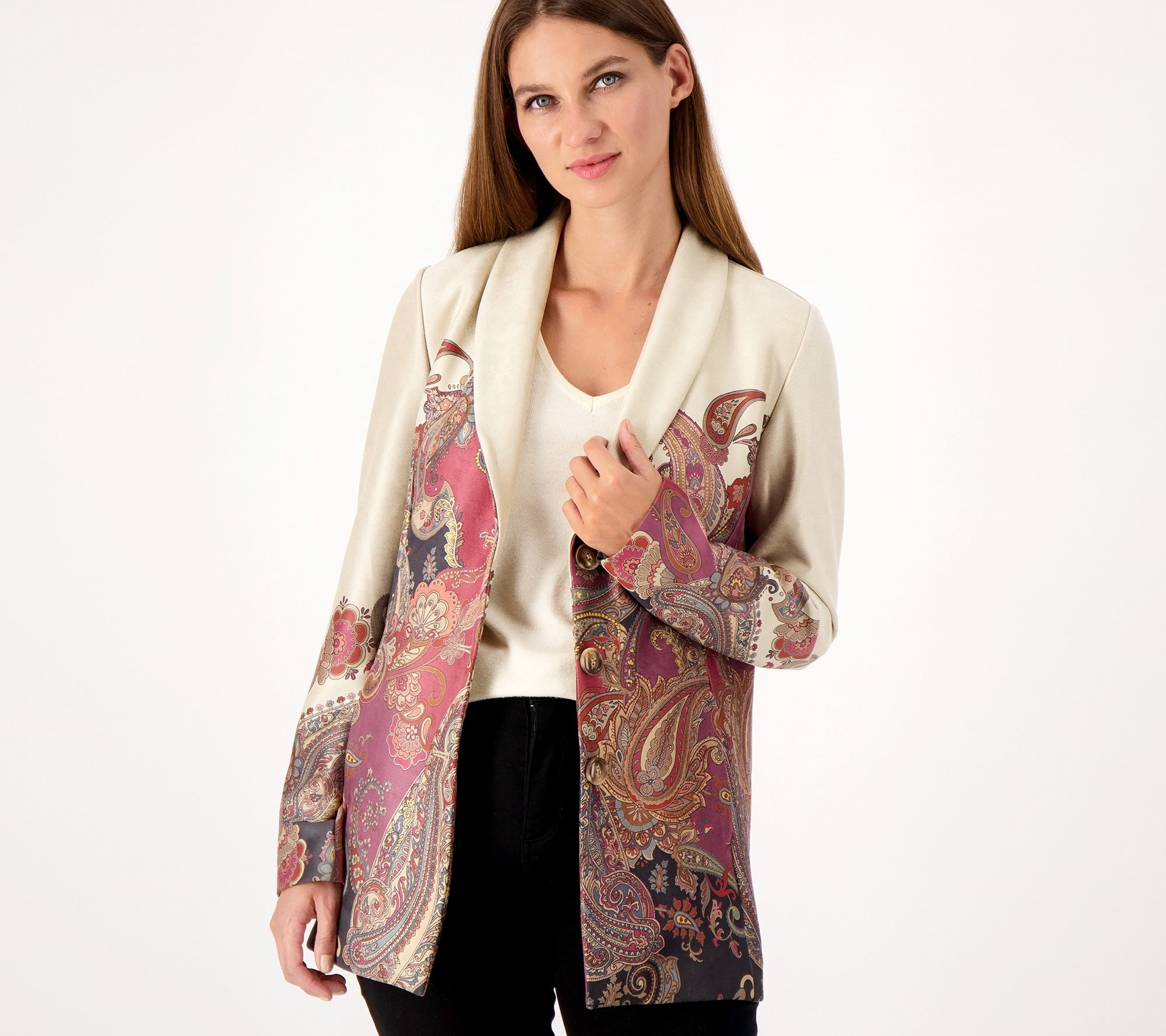 "As Is" GRAVER Susan Graver Regular Printed Suede Shawl Collar Jacket
