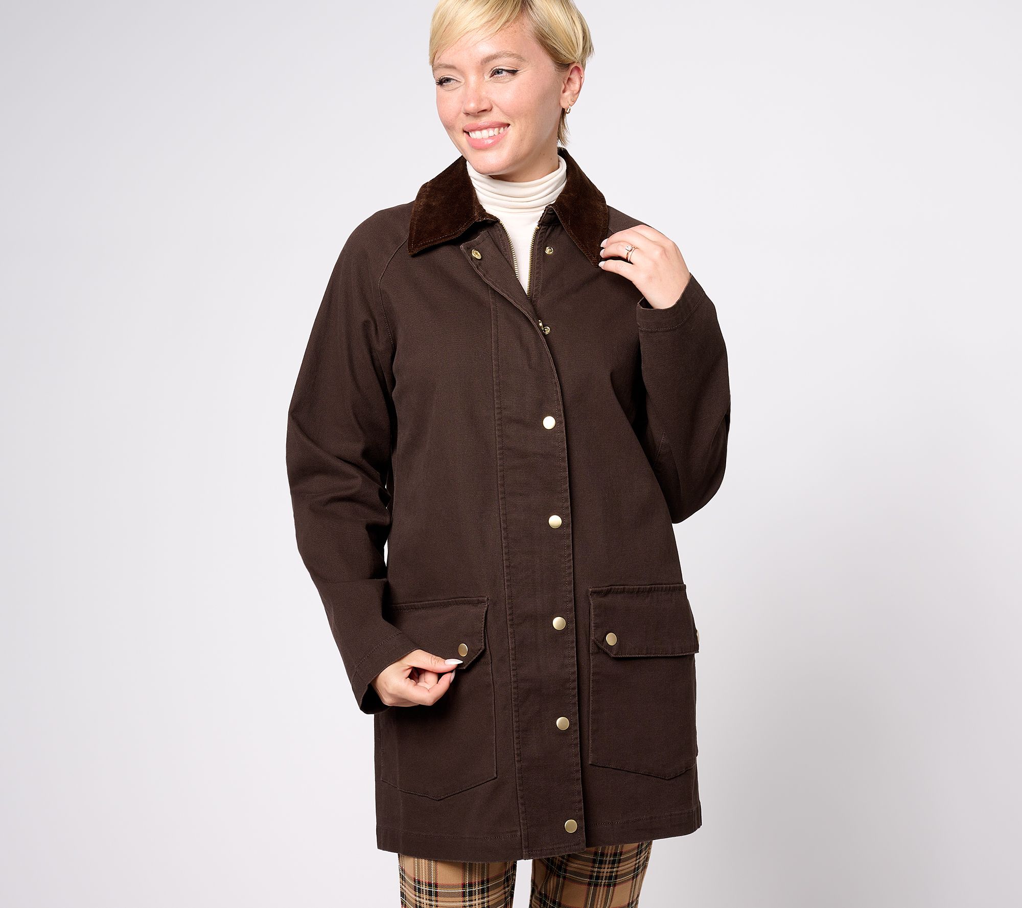 Denim & Co. Heritage Field Coat with Corduroy Collar