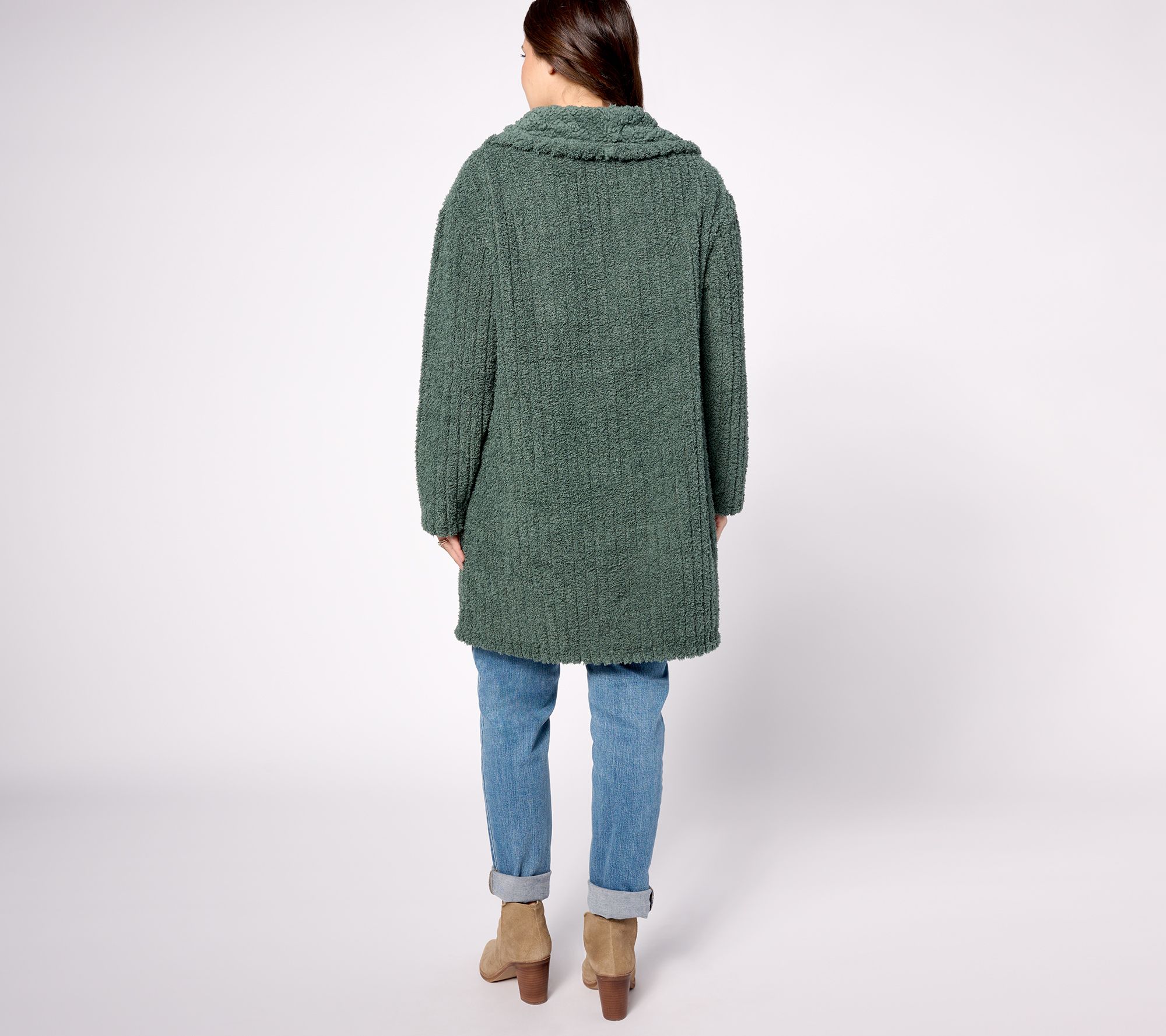 Berkshire Homewear Dobby Rib Fleece Wide Collar Cardigan - QVC.com