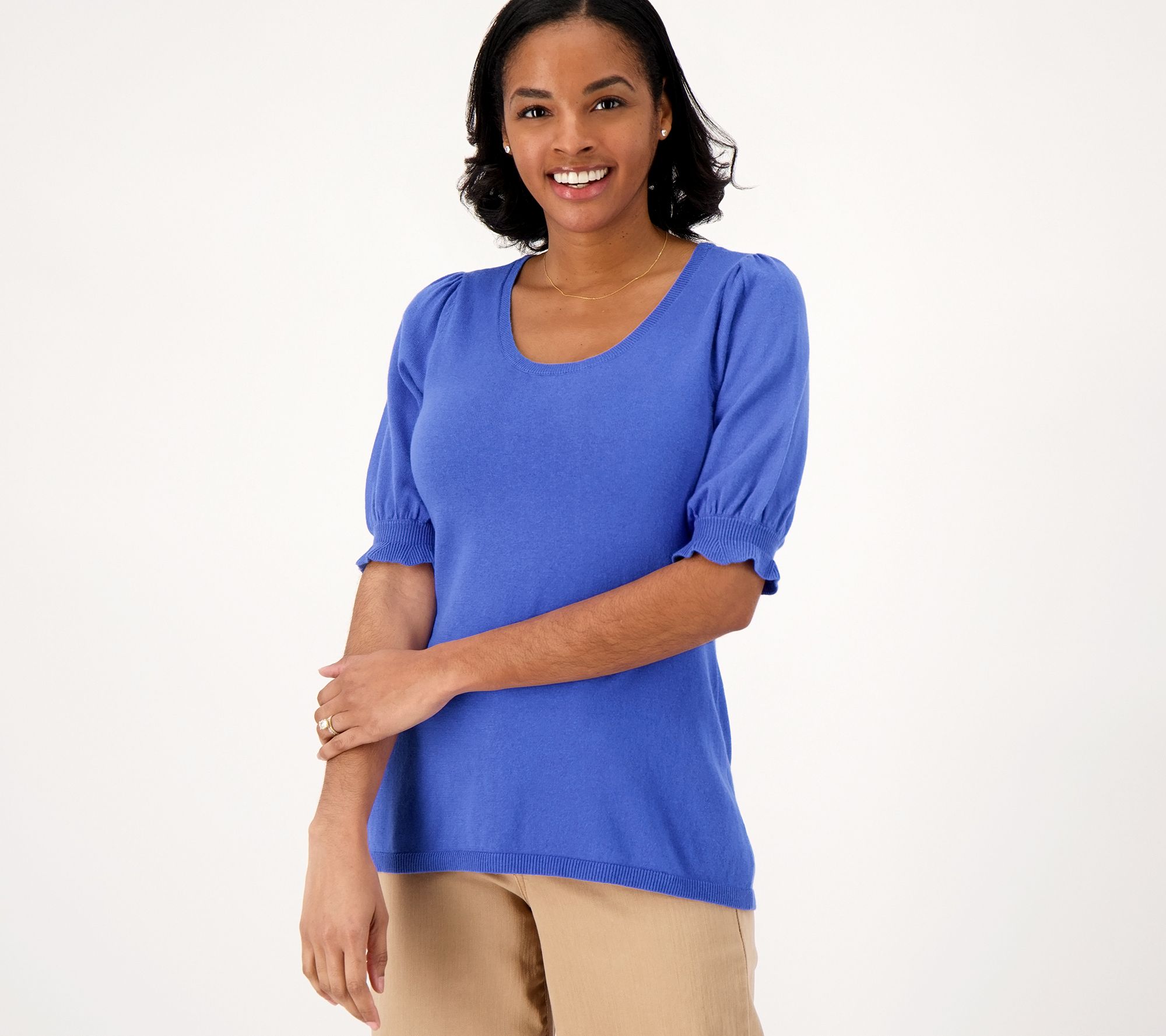 "As Is" Isaac Mizrahi Live Puff Sleeve Scoop Neck Sweater