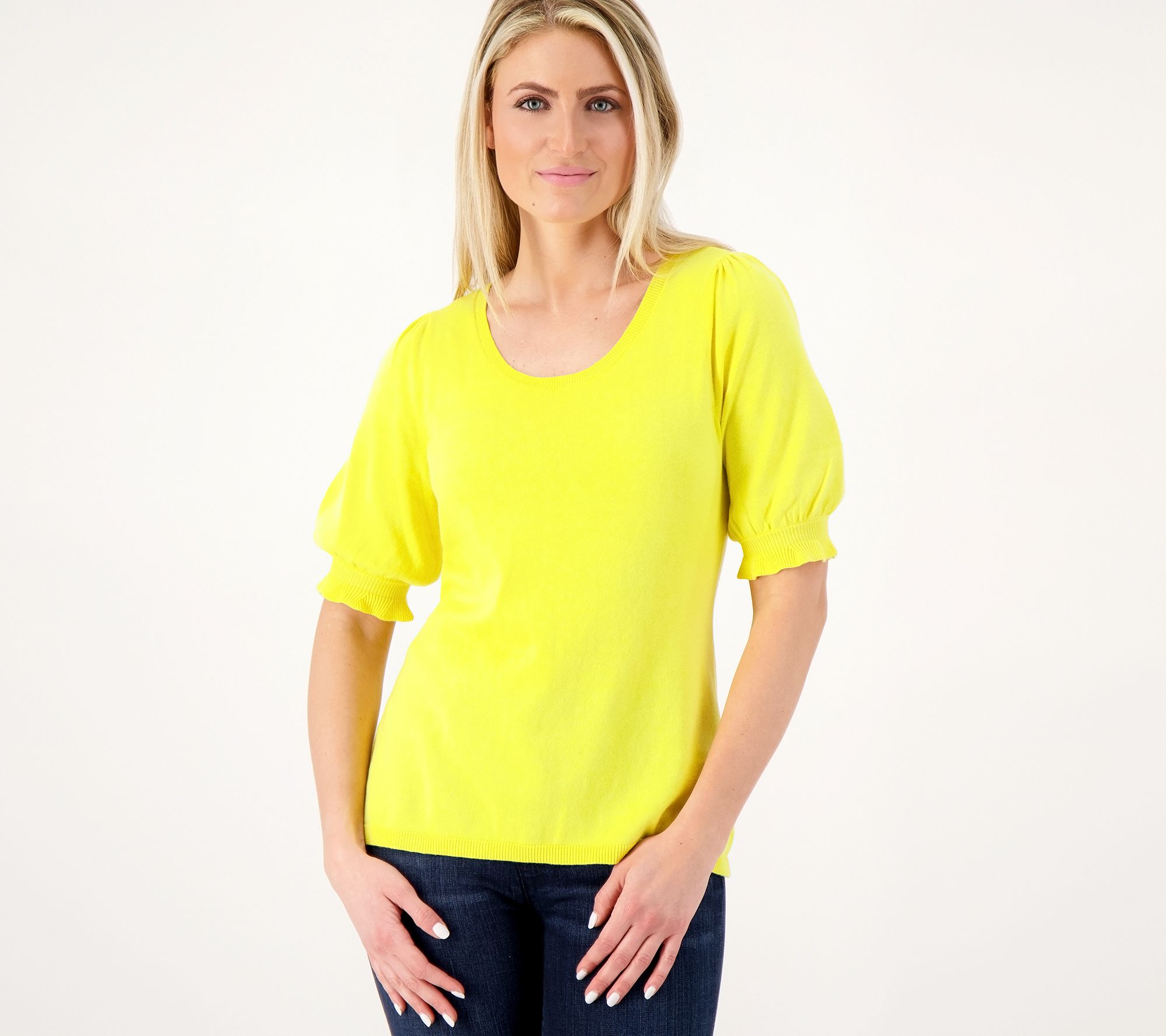 "As Is" Isaac Mizrahi Live Puff Sleeve Scoop Neck Sweater