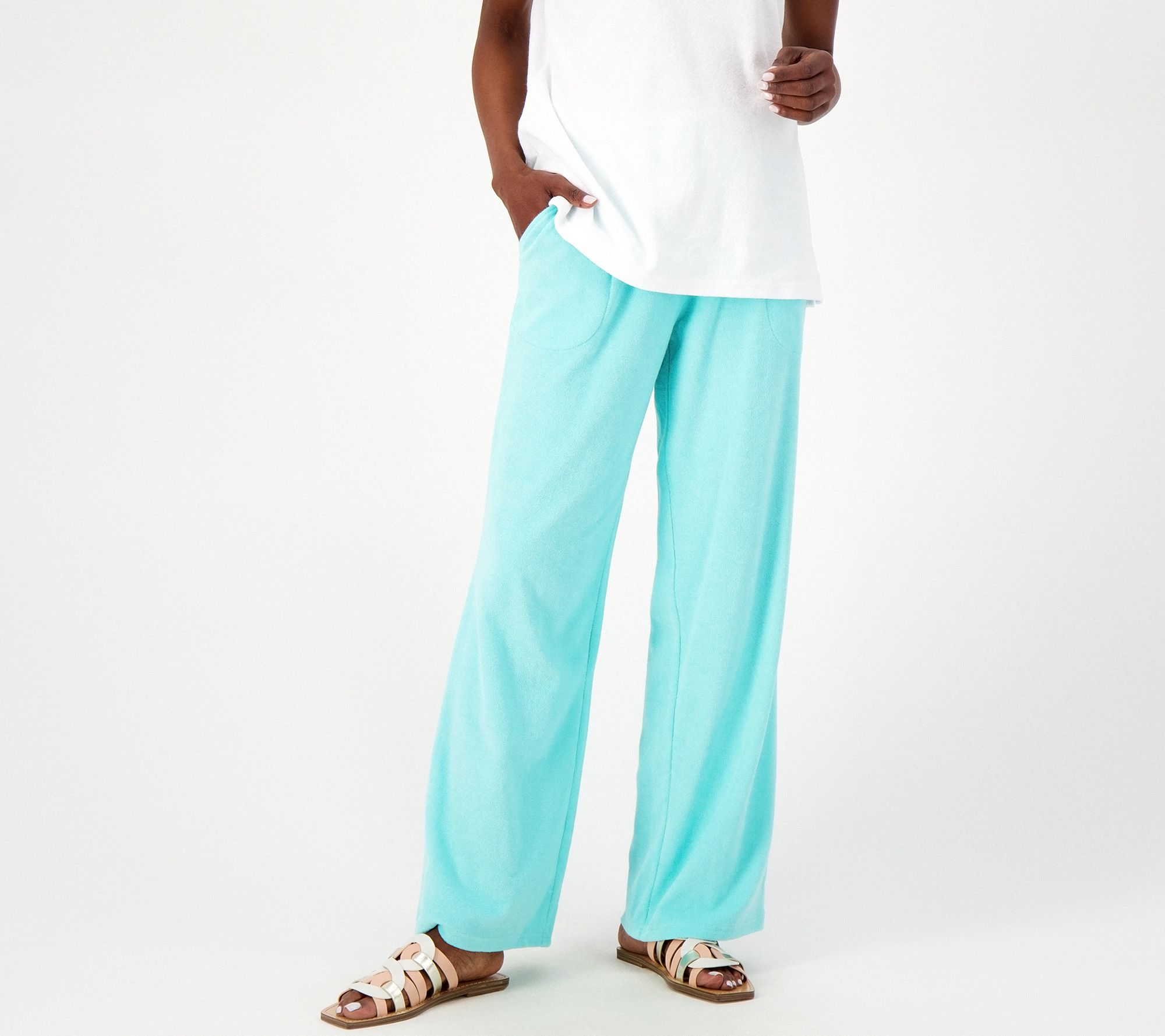 "As Is" Belle Beach by Kim Gravel Regular Poolside Terry Wide Leg Pants