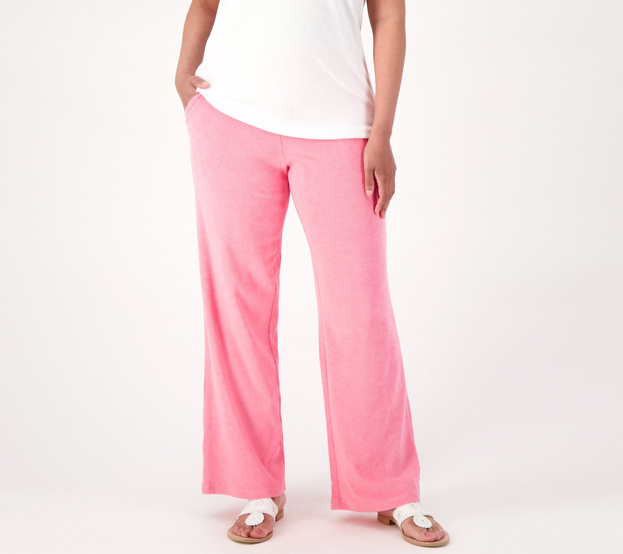 "As Is" Belle Beach by Kim Gravel Regular Poolside Terry Wide Leg Pants