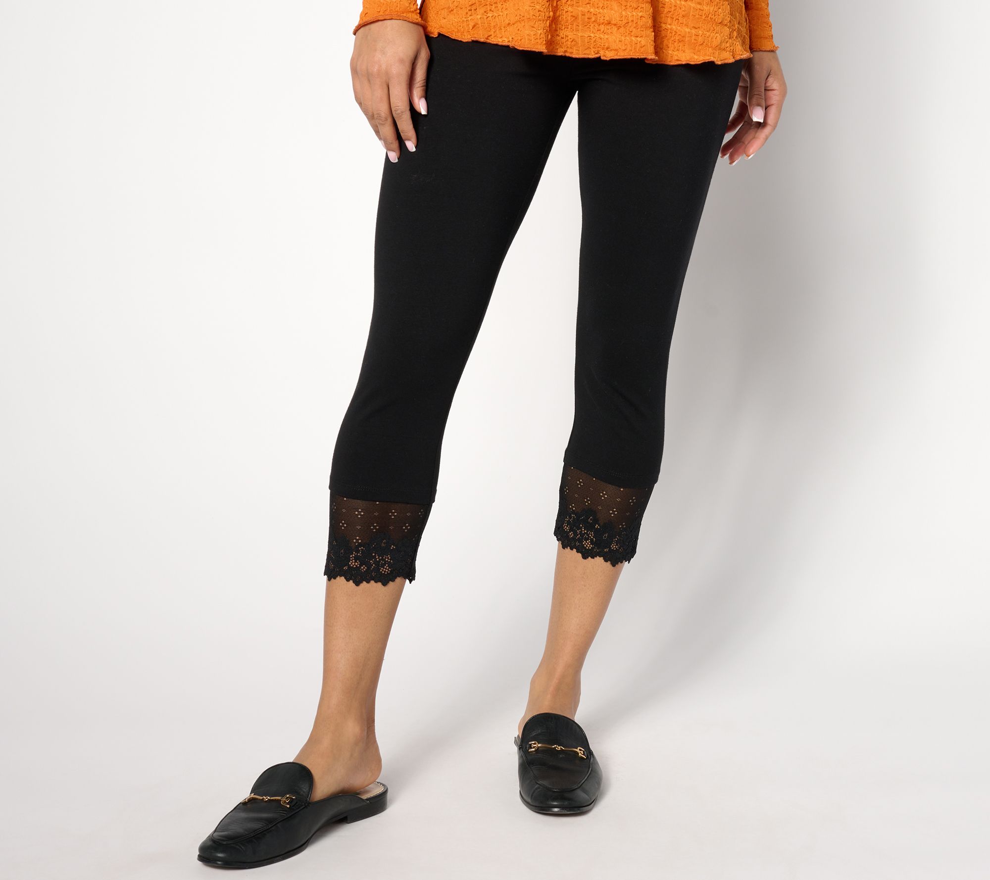 LOGO Layers by Lori Goldstein Petite Cropped Legging with Lace Trim