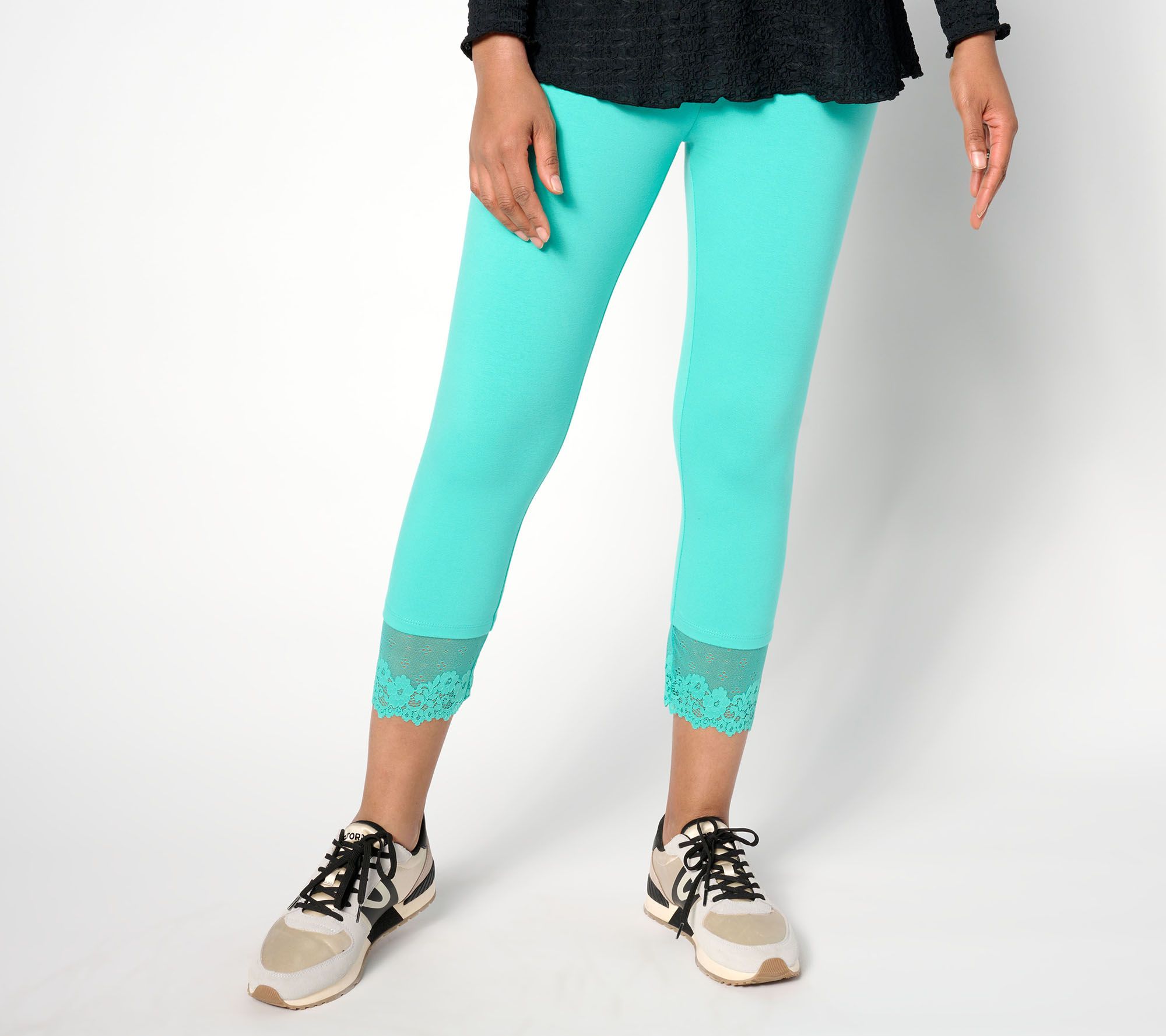 LOGO Layers by Lori Goldstein Petite Lace Trim Leggings with Pockets