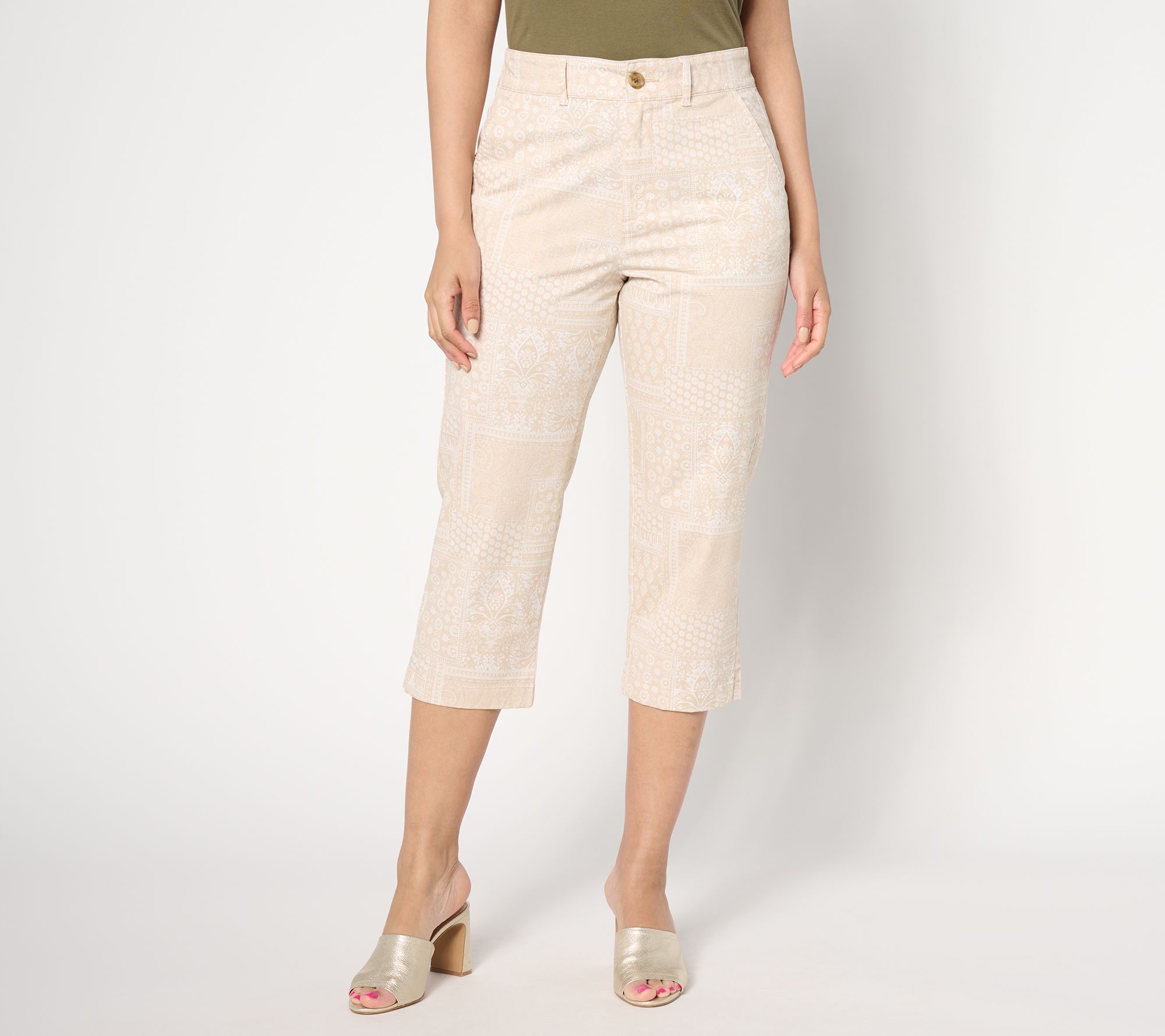 Joan Rivers Signature Twill Petite Printed Patchwork Capri Pants