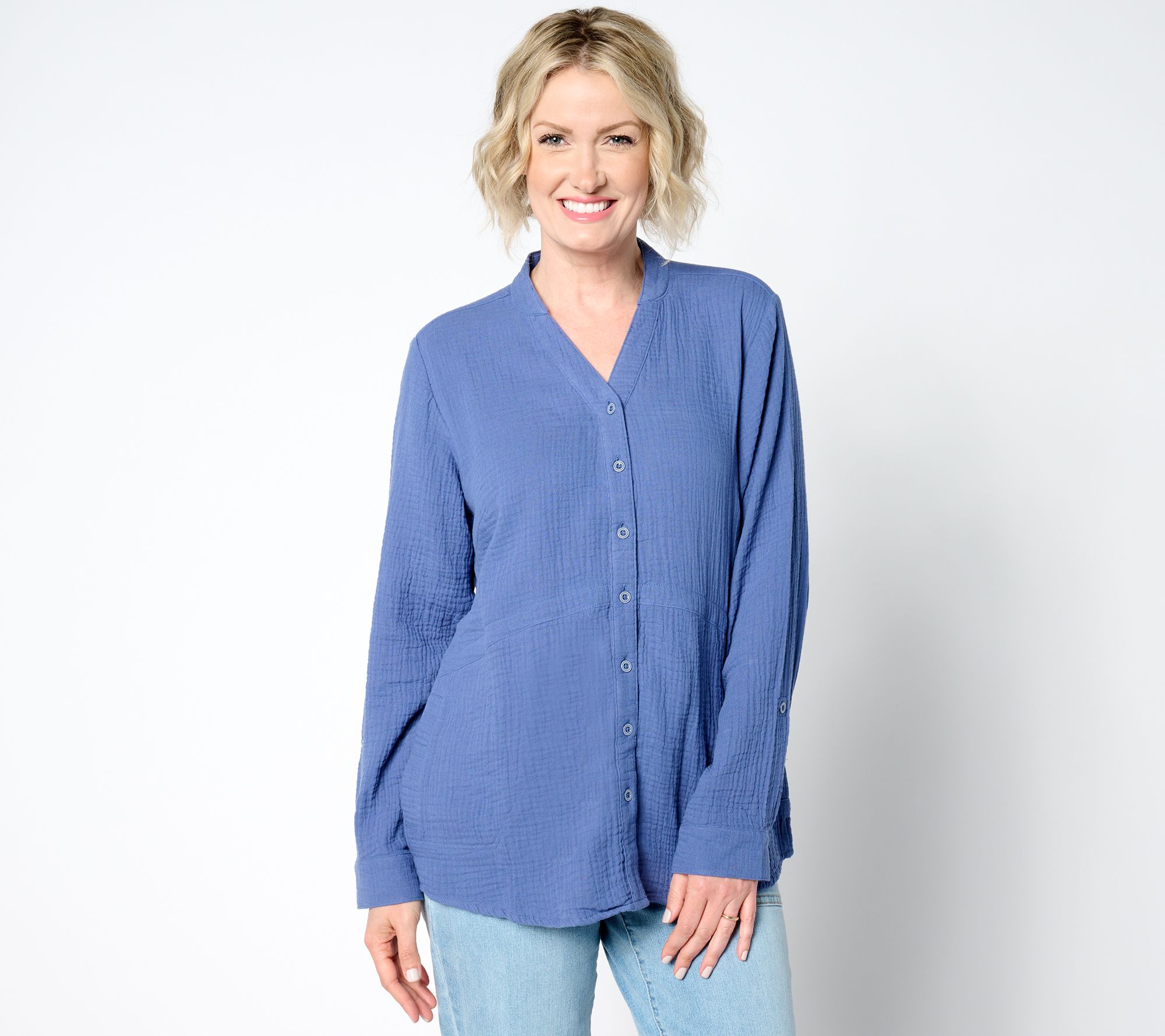 Joan Rivers Regular Marshmallow Gauze Button Front Tunic