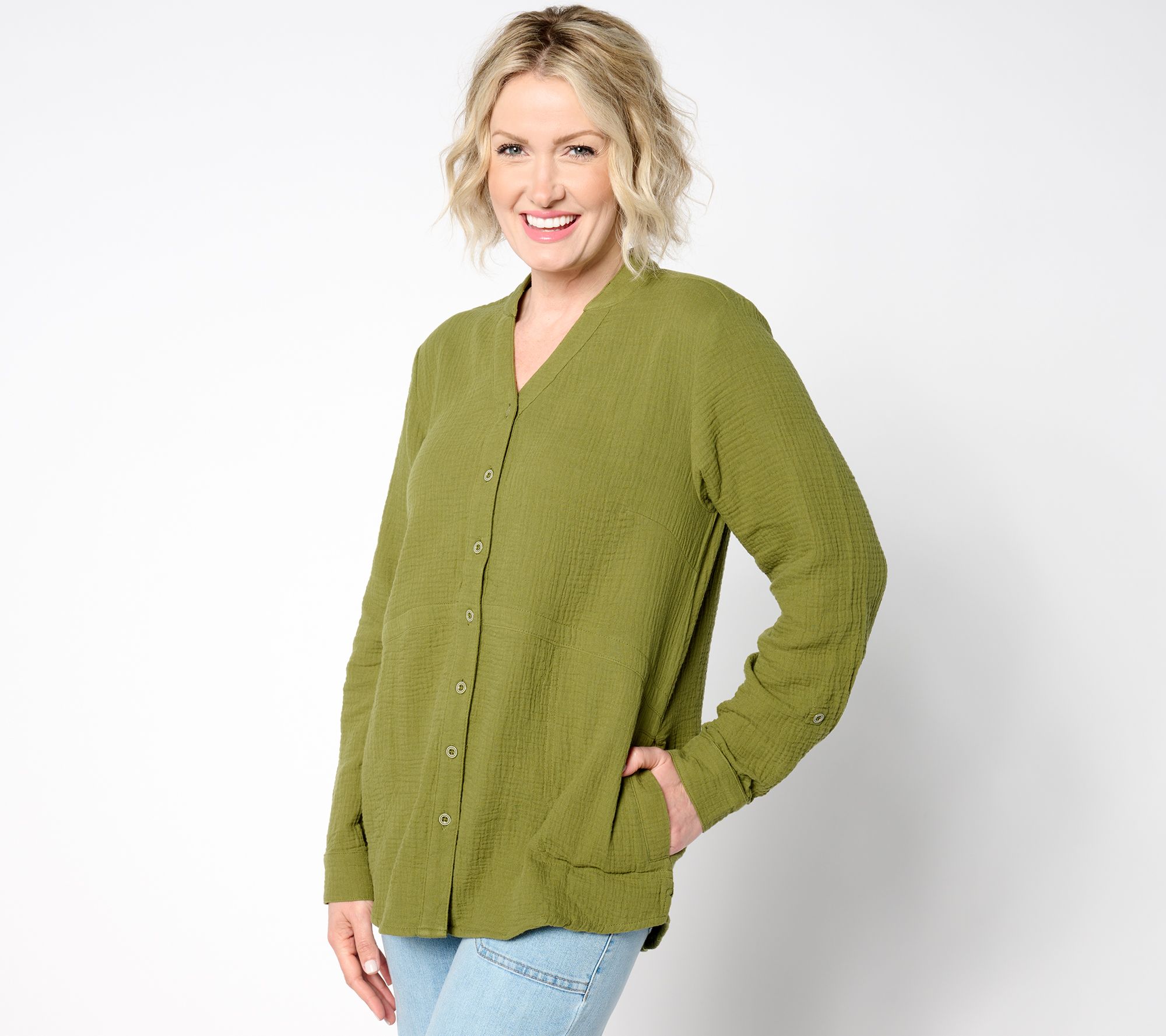 Joan Rivers Regular Marshmallow Gauze Button Front Tunic