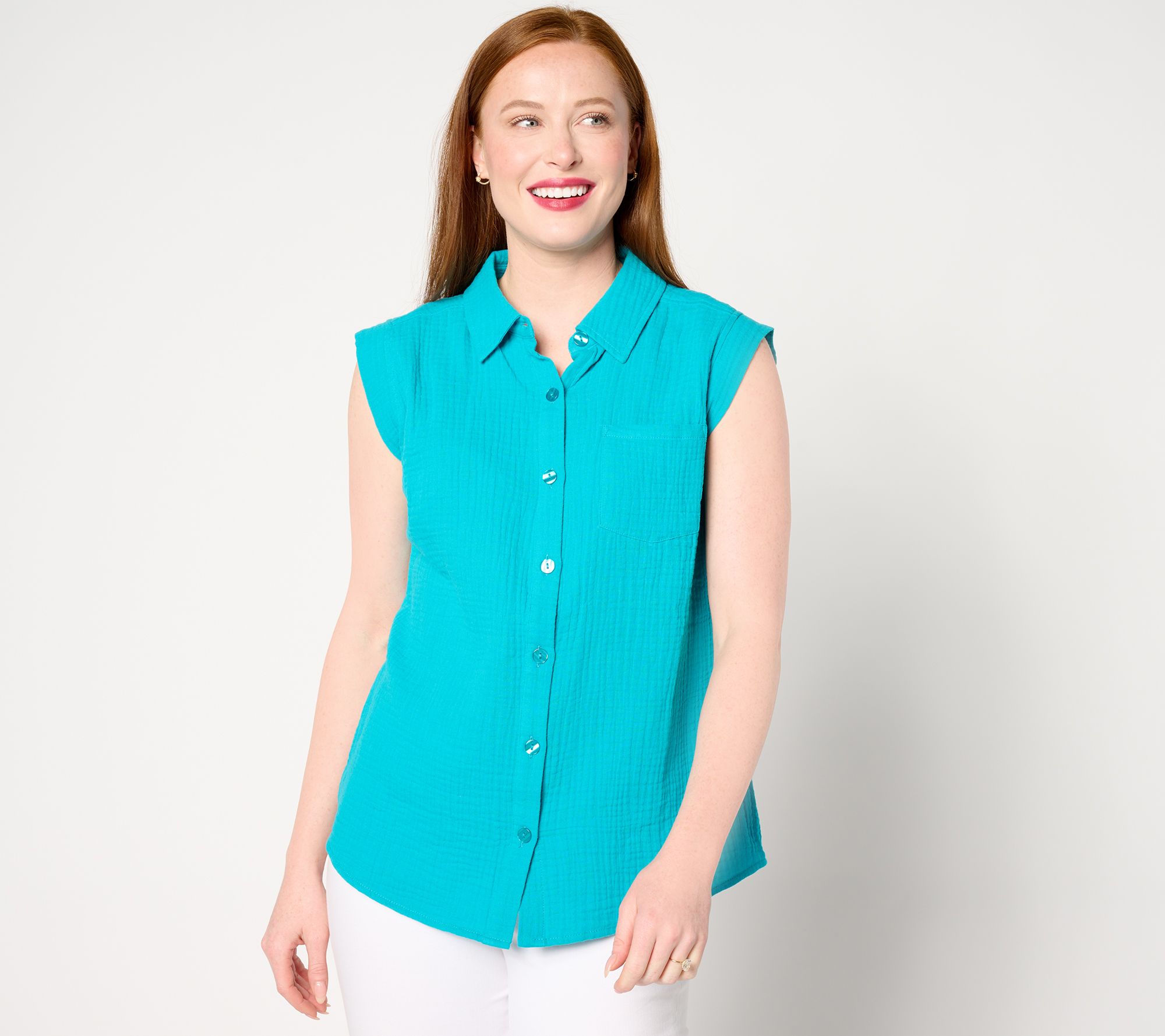 Belle Beach by Kim Gravel Cotton Gauze Sleeveless One Pocket Shirt