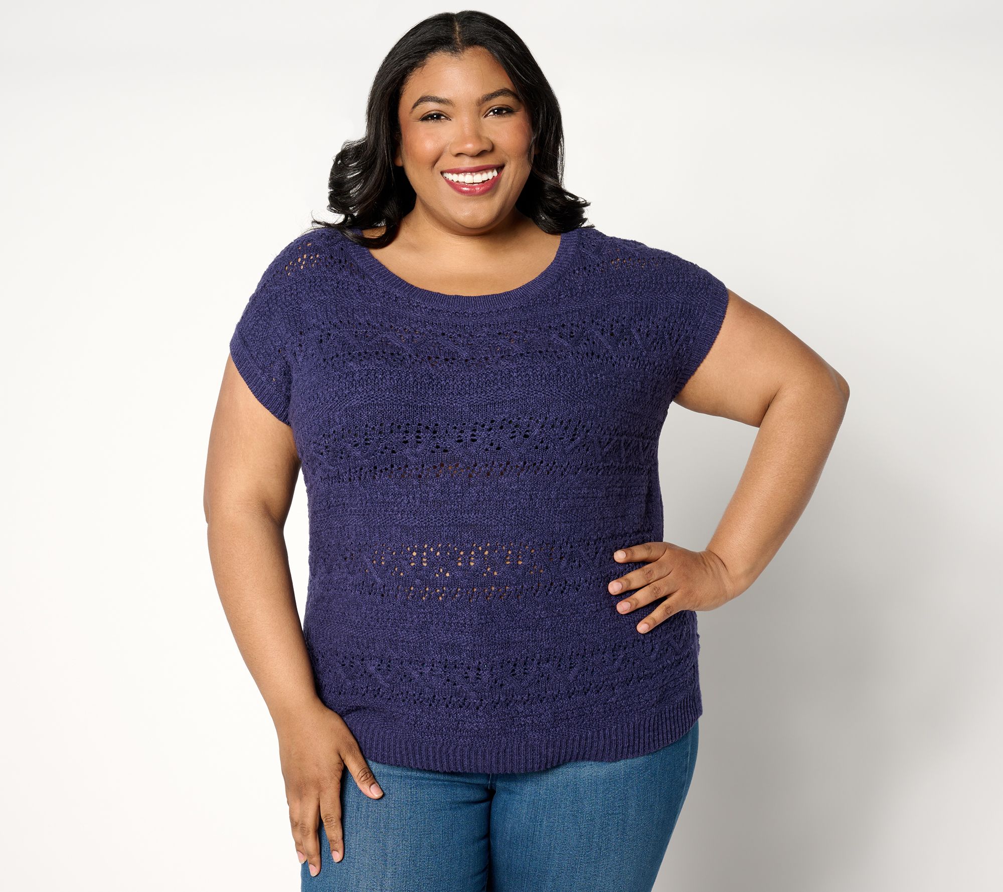 Isaac Mizrahi Live! Open Stitch Boat Neck Pullover Sweater