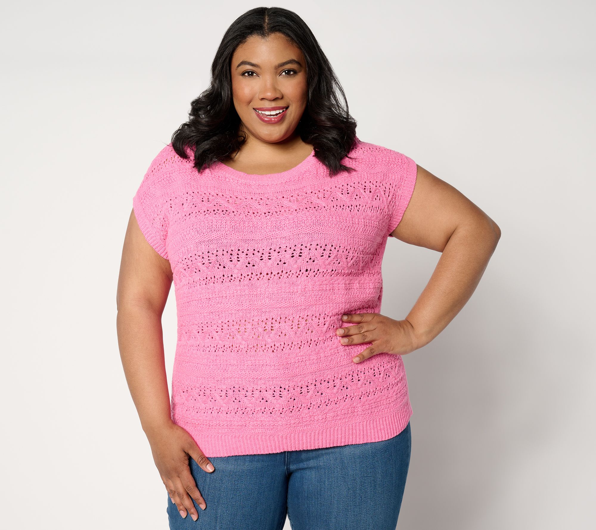 Isaac Mizrahi Live! Open Stitch Boat Neck Pullover Sweater