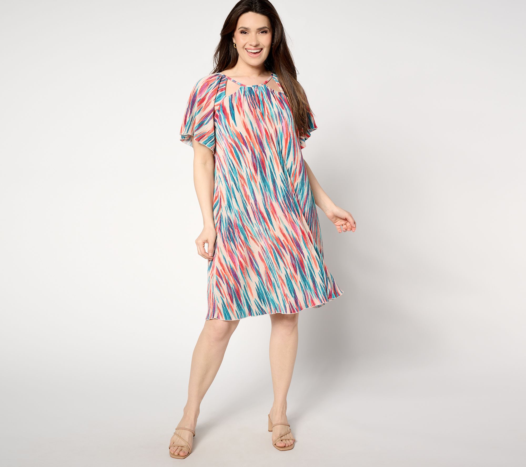 Women with Control Petite Flutter-Sleeve Cutout Dress