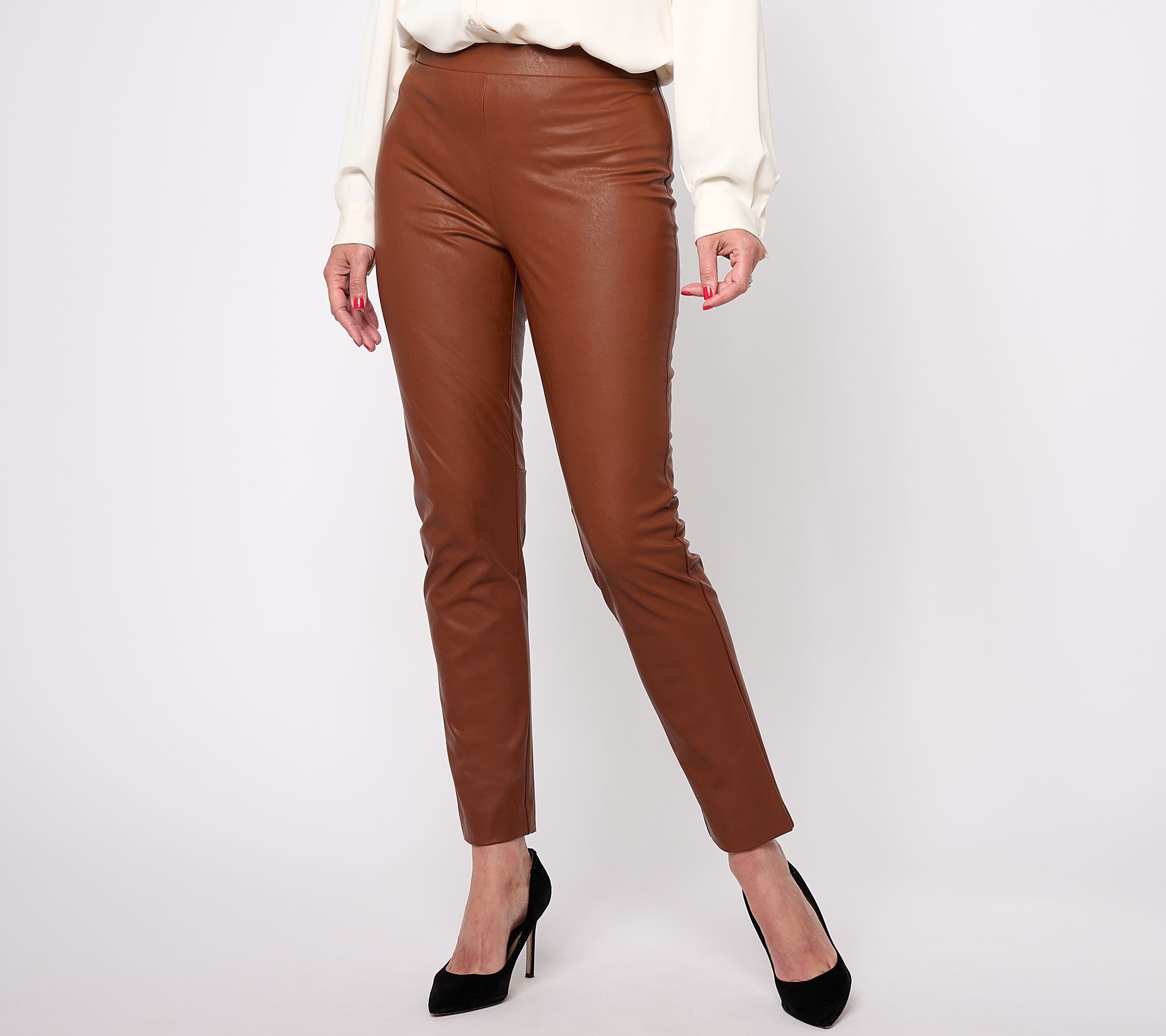 "As Is" GRAVER Susan Graver Petite Faux Leather Pull On Ankle Pants
