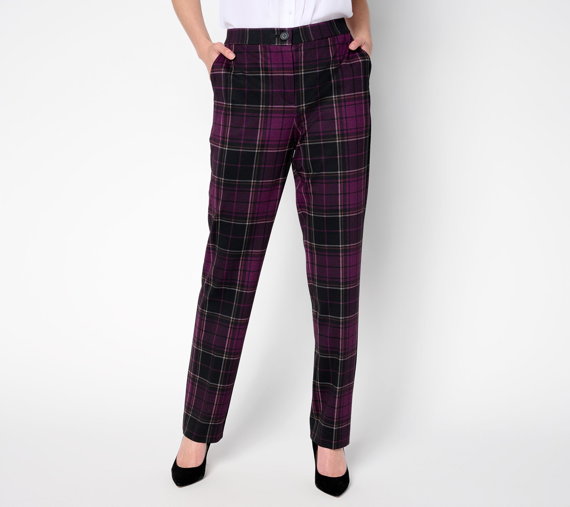 Tailored by Susan Graver Reg Printed Ponte Zip-Front Trousers