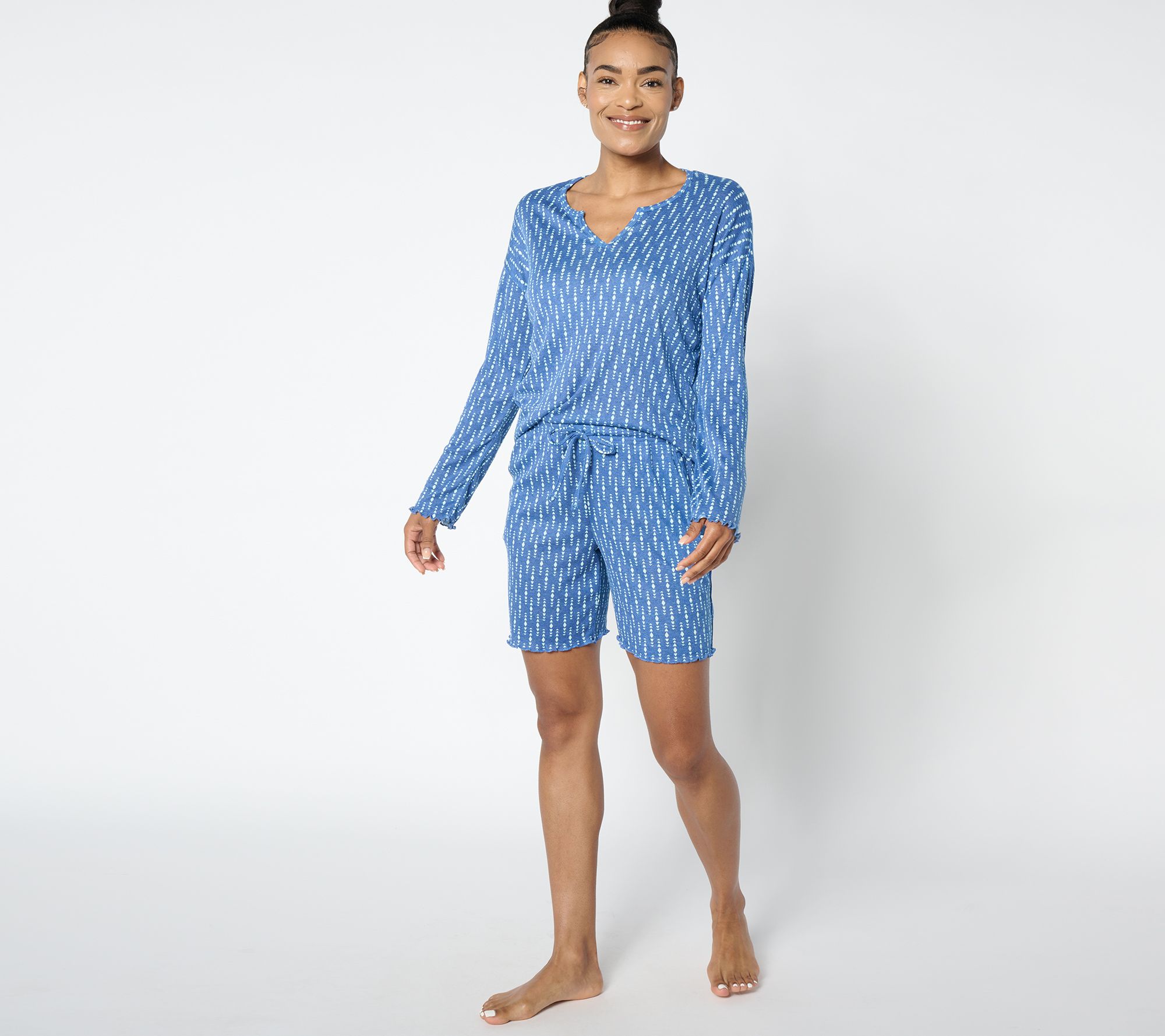 MUK LUKS Pretty Pointelle Long Sleeve & Short Lounge Set