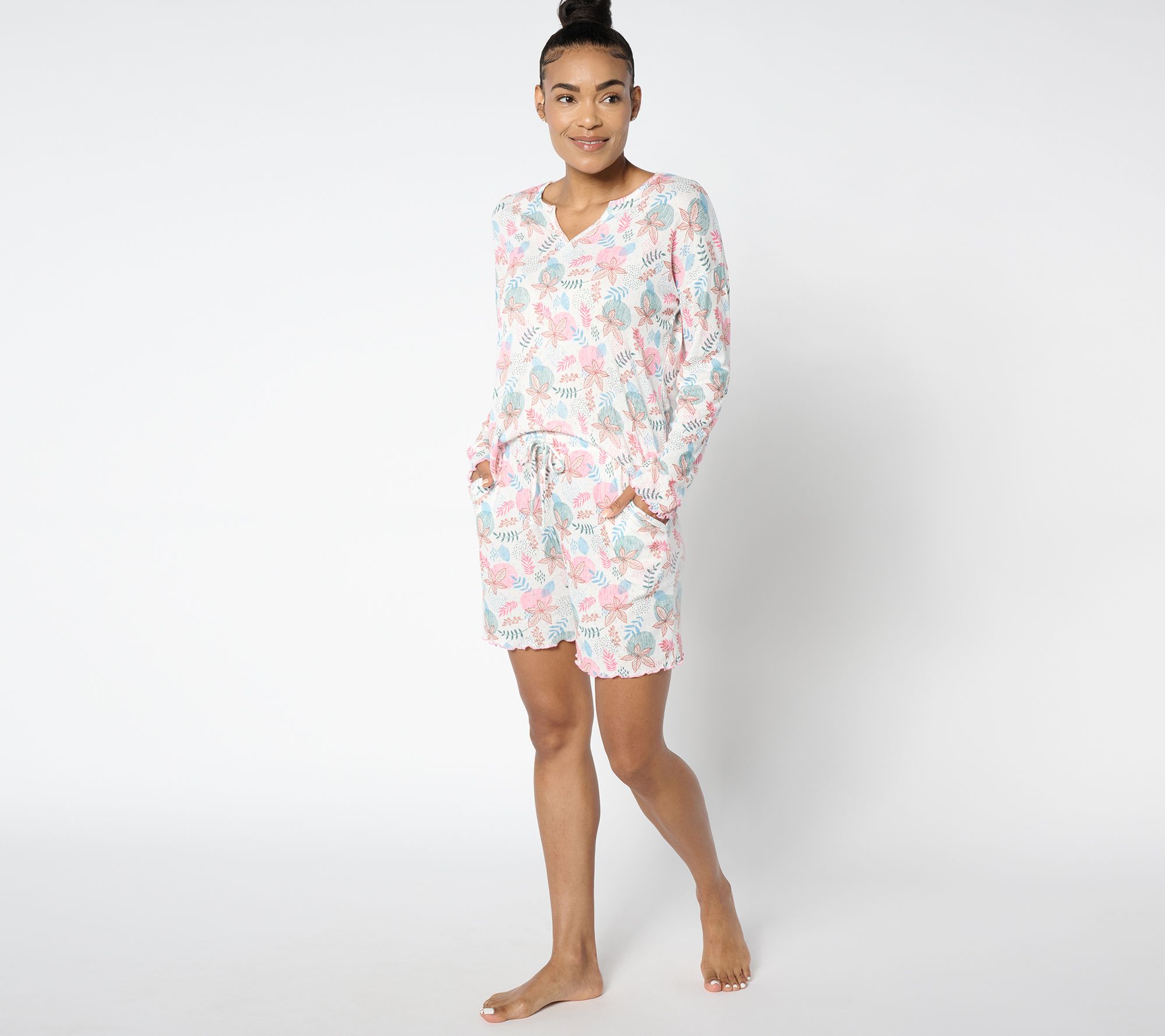 MUK LUKS Pretty Pointelle Long Sleeve & Short Lounge Set
