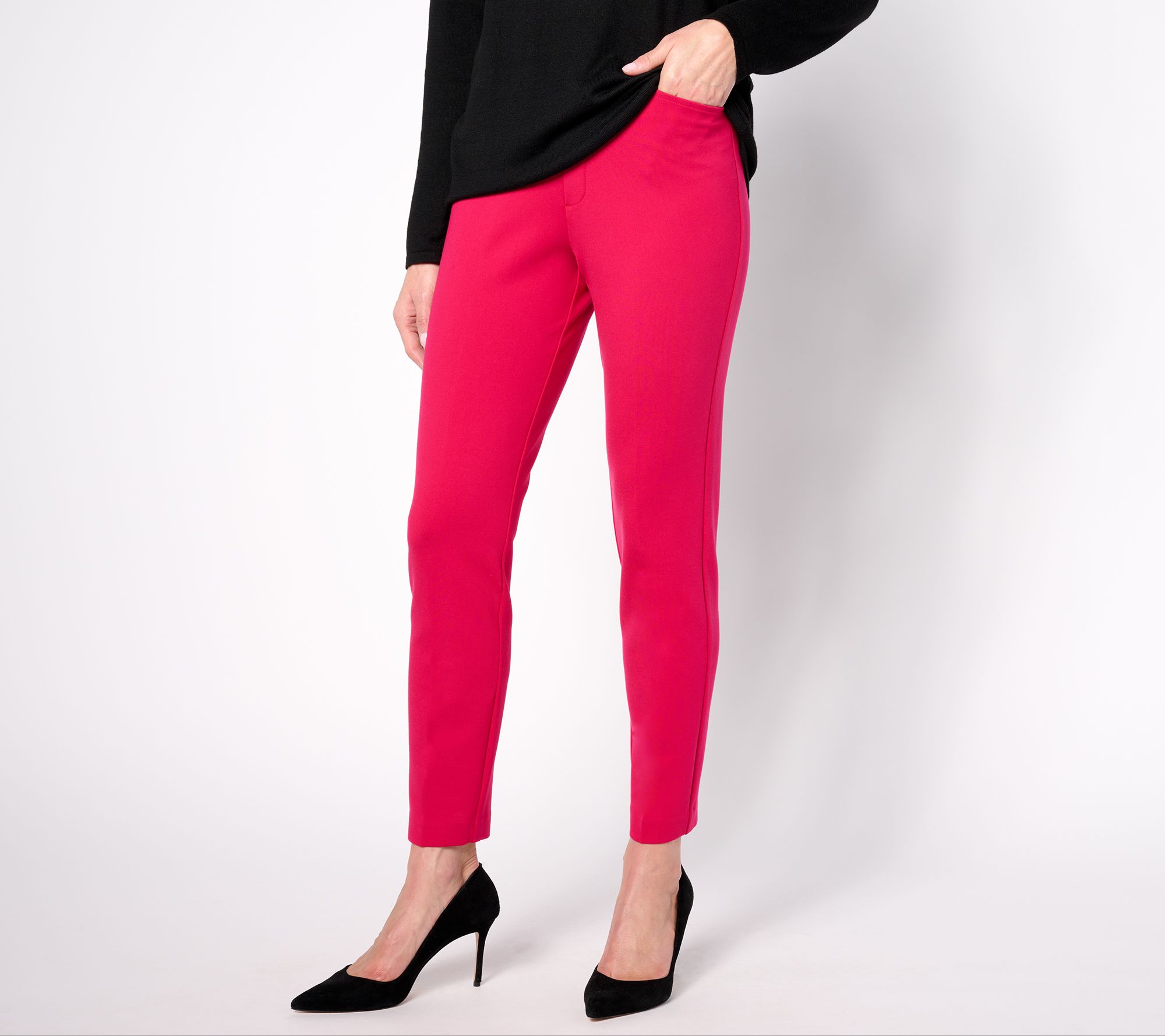 "As Is" Susan Graver Petite Smart Ponte Knit Slim Leg Pants