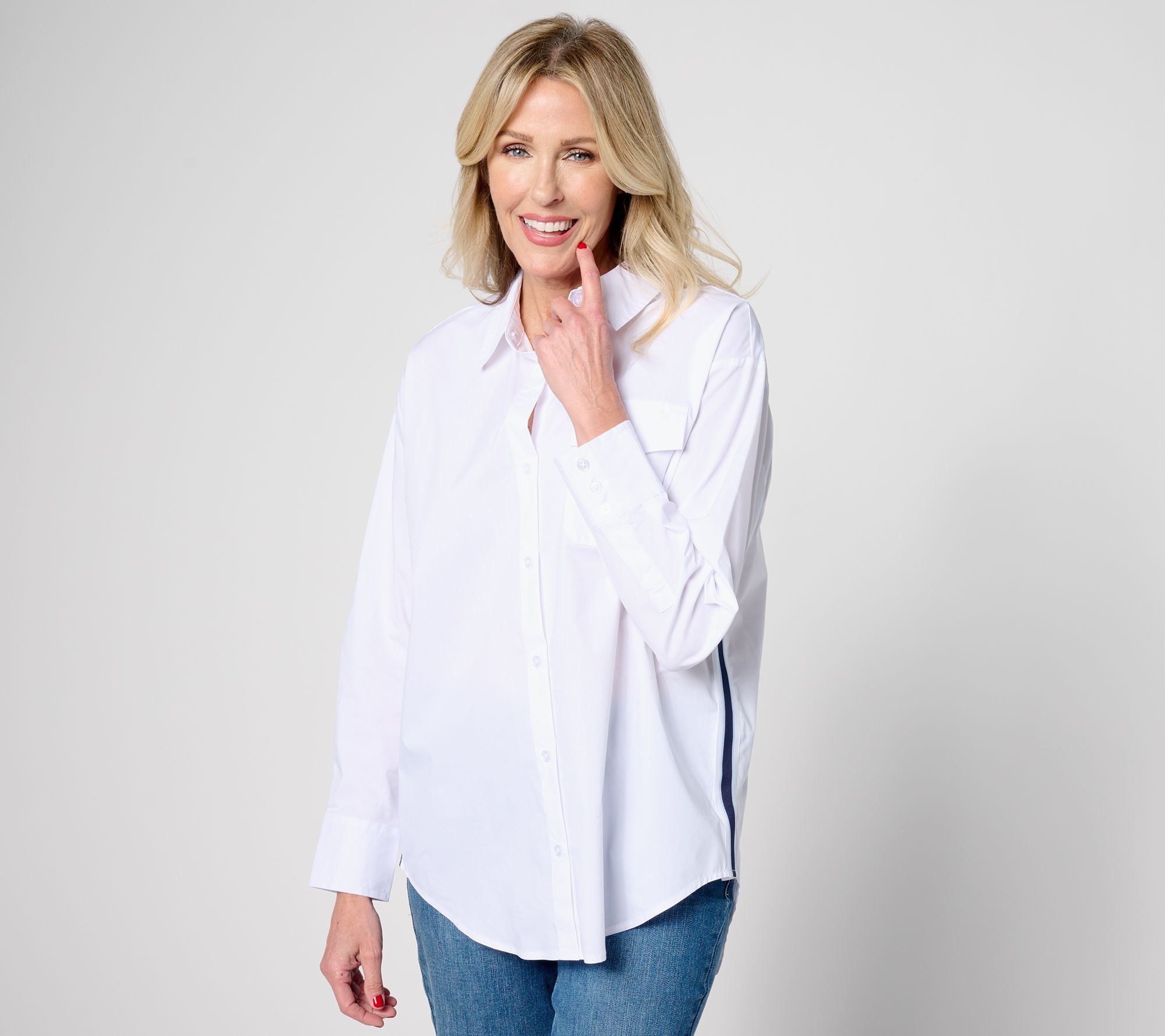 "As Is" Studio Park x Amy Stran Galentine Button Front Side Stripe Top