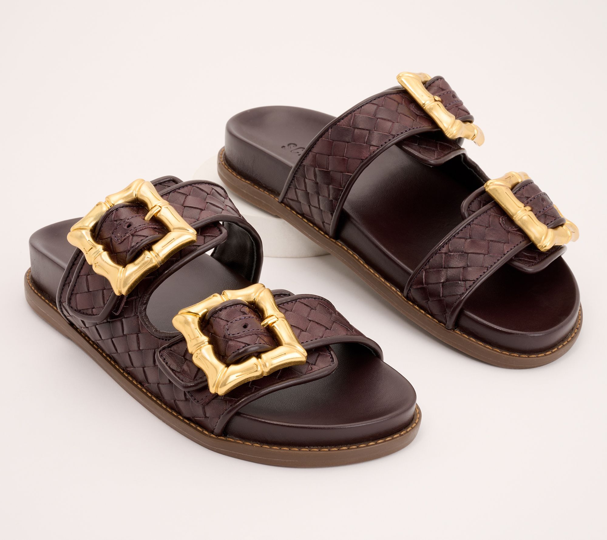 "As Is" Schutz Leather Buckle Slide Sandals- Enola Woven