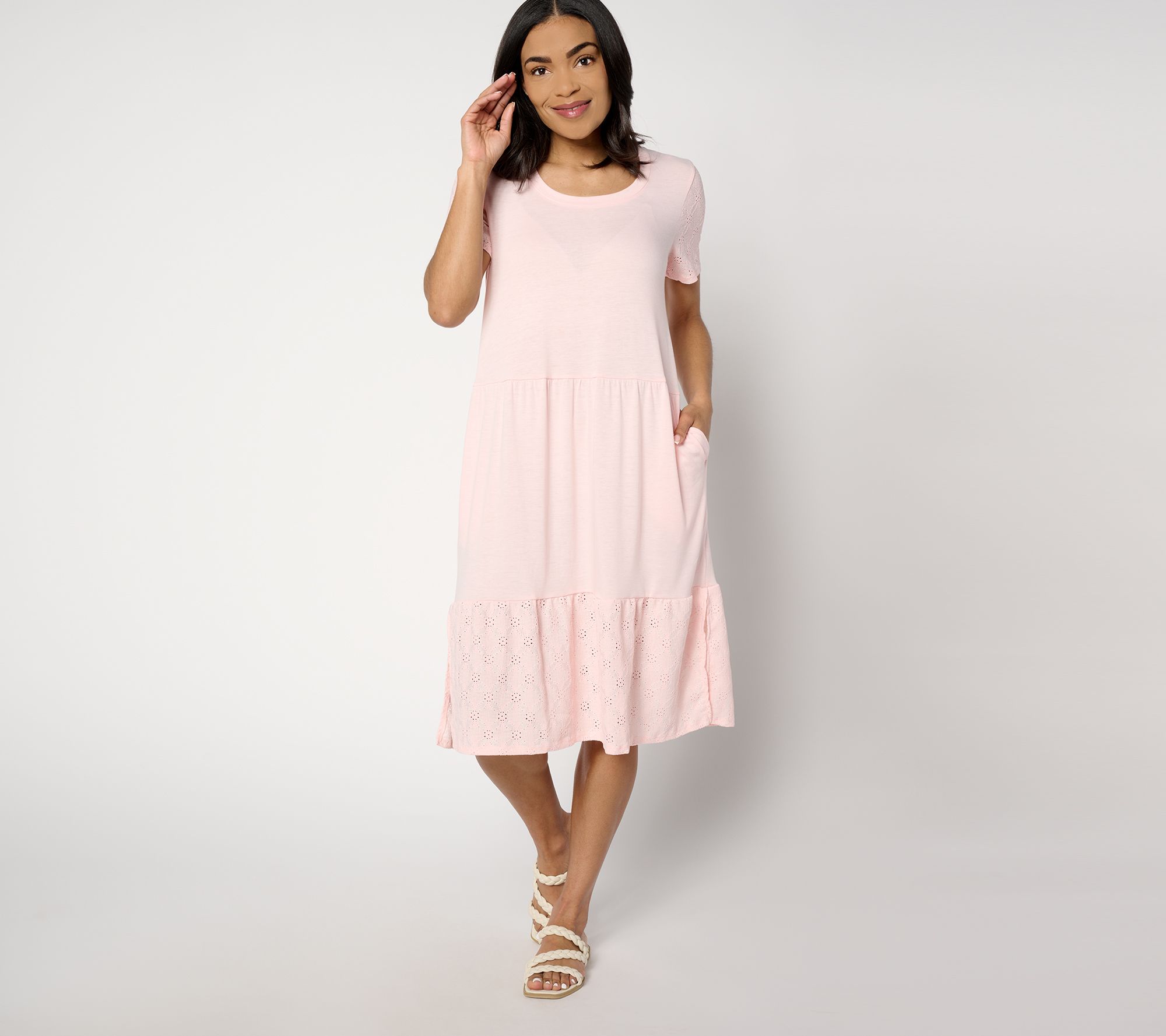 "As Is" Cuddl Duds Classic Jersey Eyelet Sleep Dress Eyelet Detail