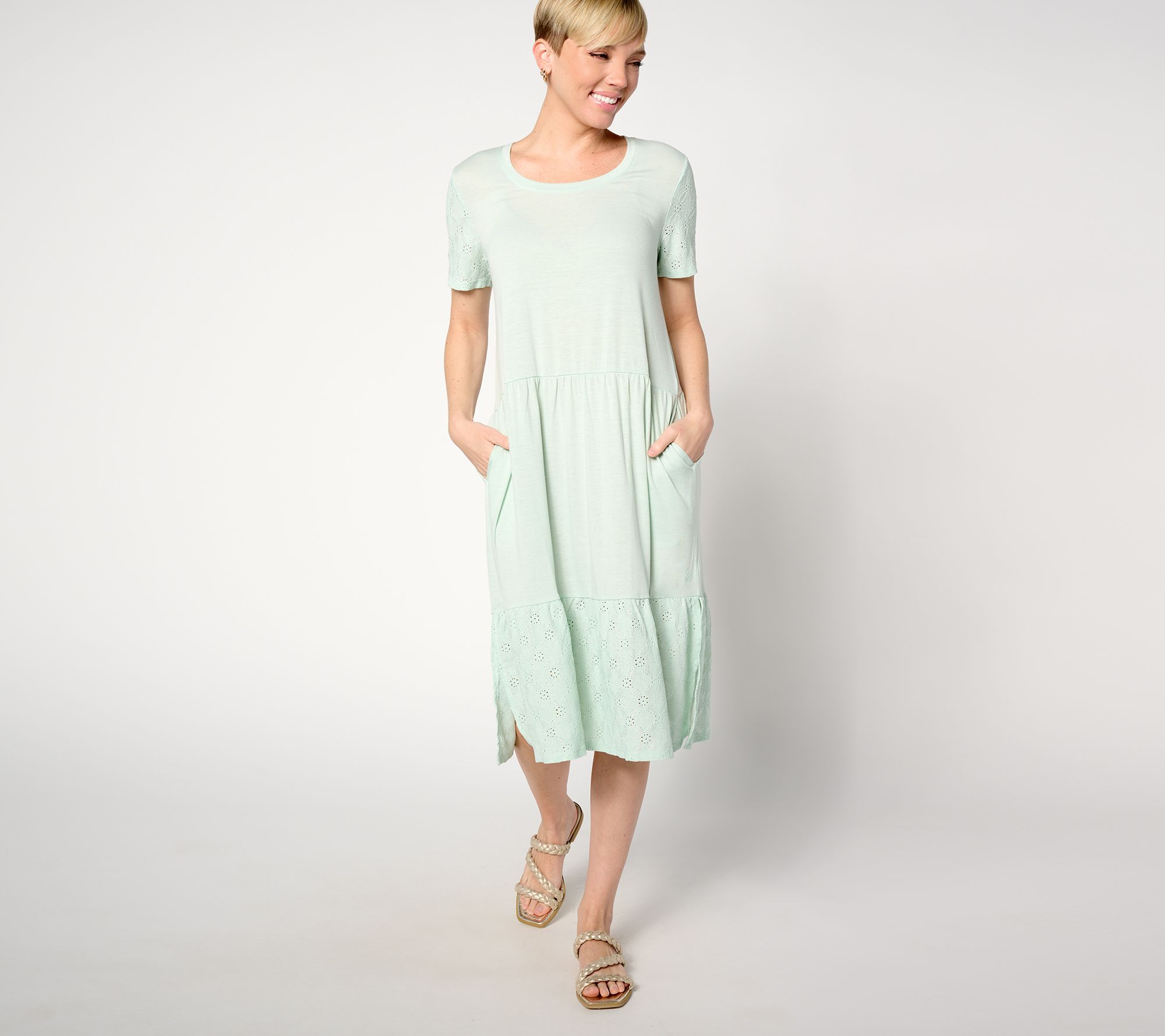 "As Is" Cuddl Duds Classic Jersey Eyelet Sleep Dress Eyelet Detail