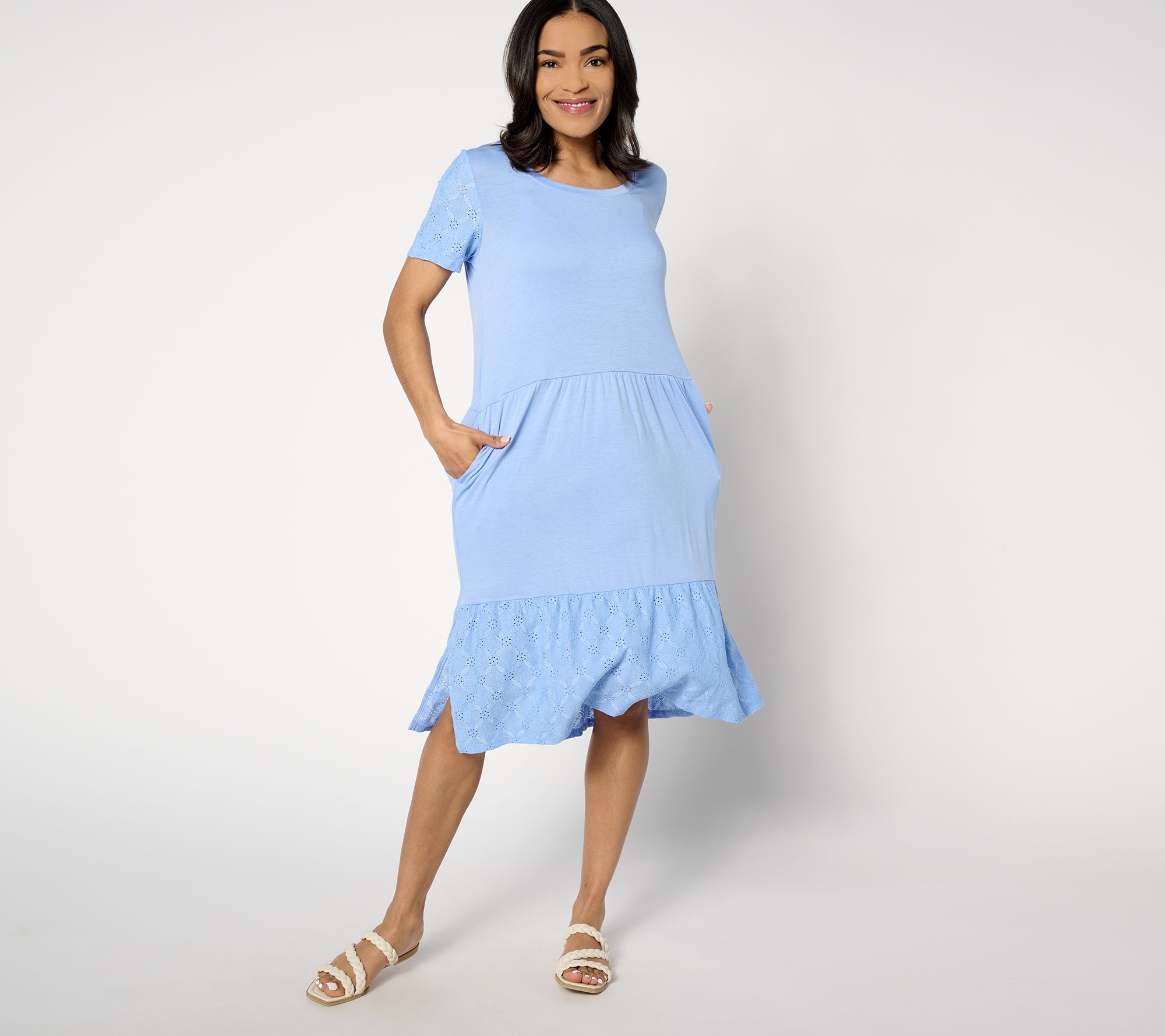 "As Is" Cuddl Duds Classic Jersey Eyelet Sleep Dress Eyelet Detail