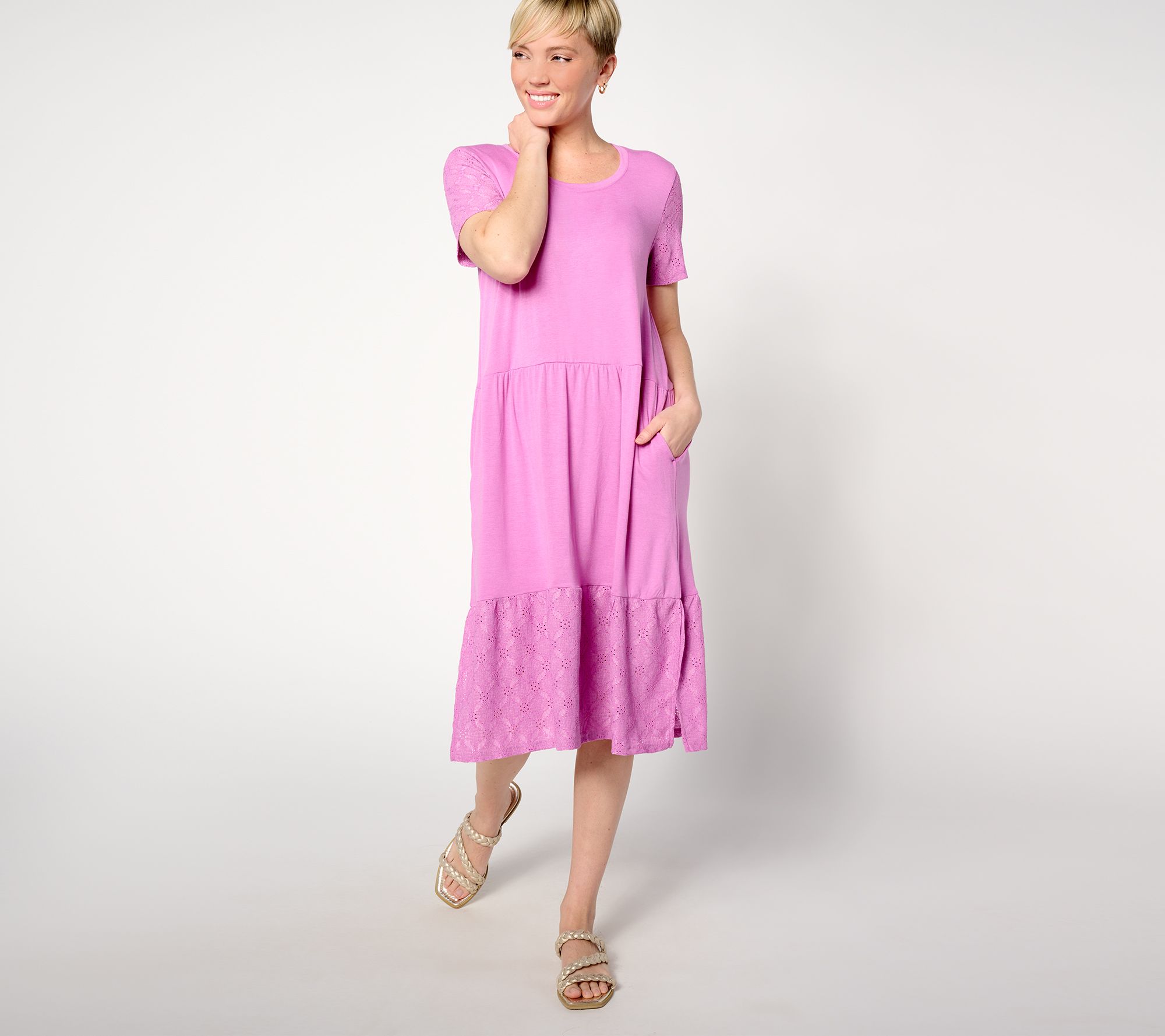 "As Is" Cuddl Duds Classic Jersey Eyelet Sleep Dress Eyelet Detail