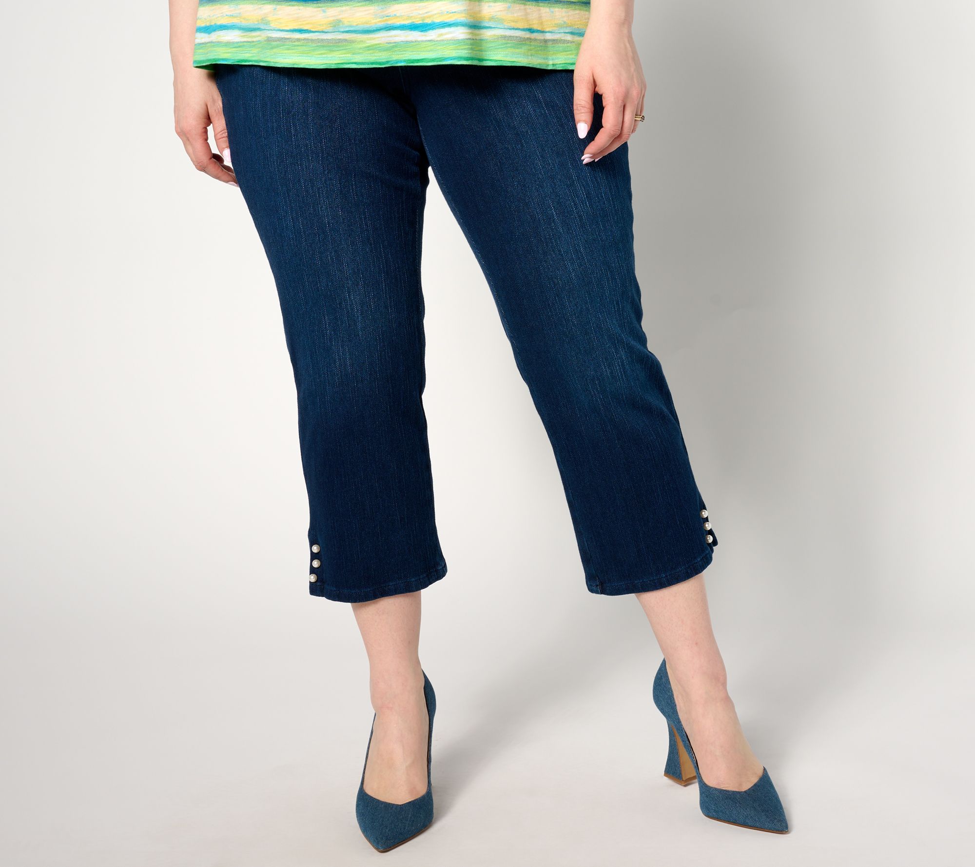 "As Is" Belle by Kim Gravel Flexibelle Pearls Cropped Jean, Petite