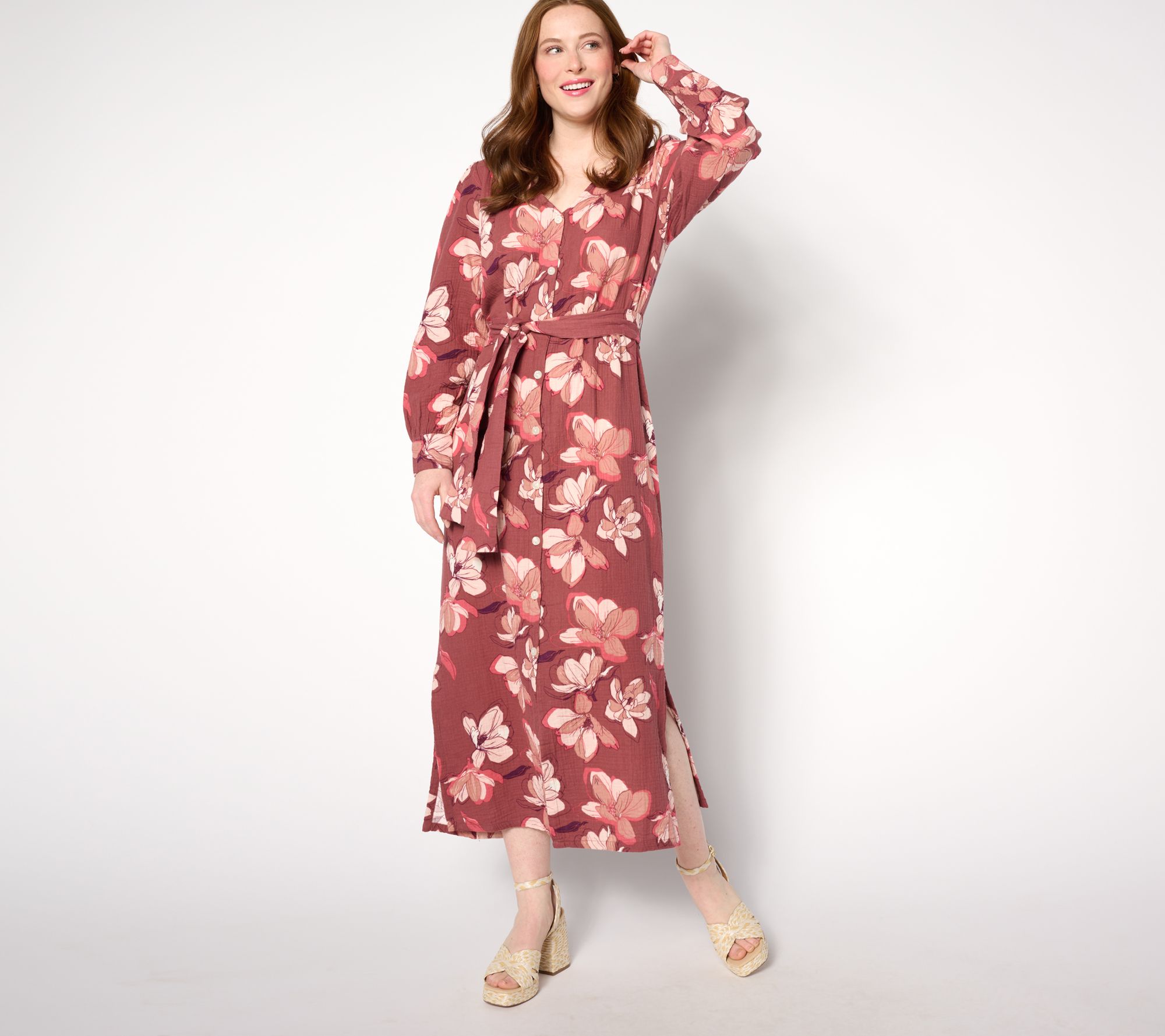 "As Is" Peace Love World Boheme Regular Gauze Button Tie Waist Dress