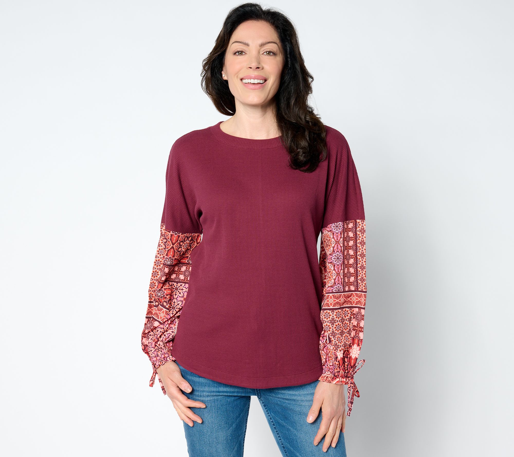 "As Is" Belle Boho by Kim Gravel Waffle & Patchwork Sleeve Top