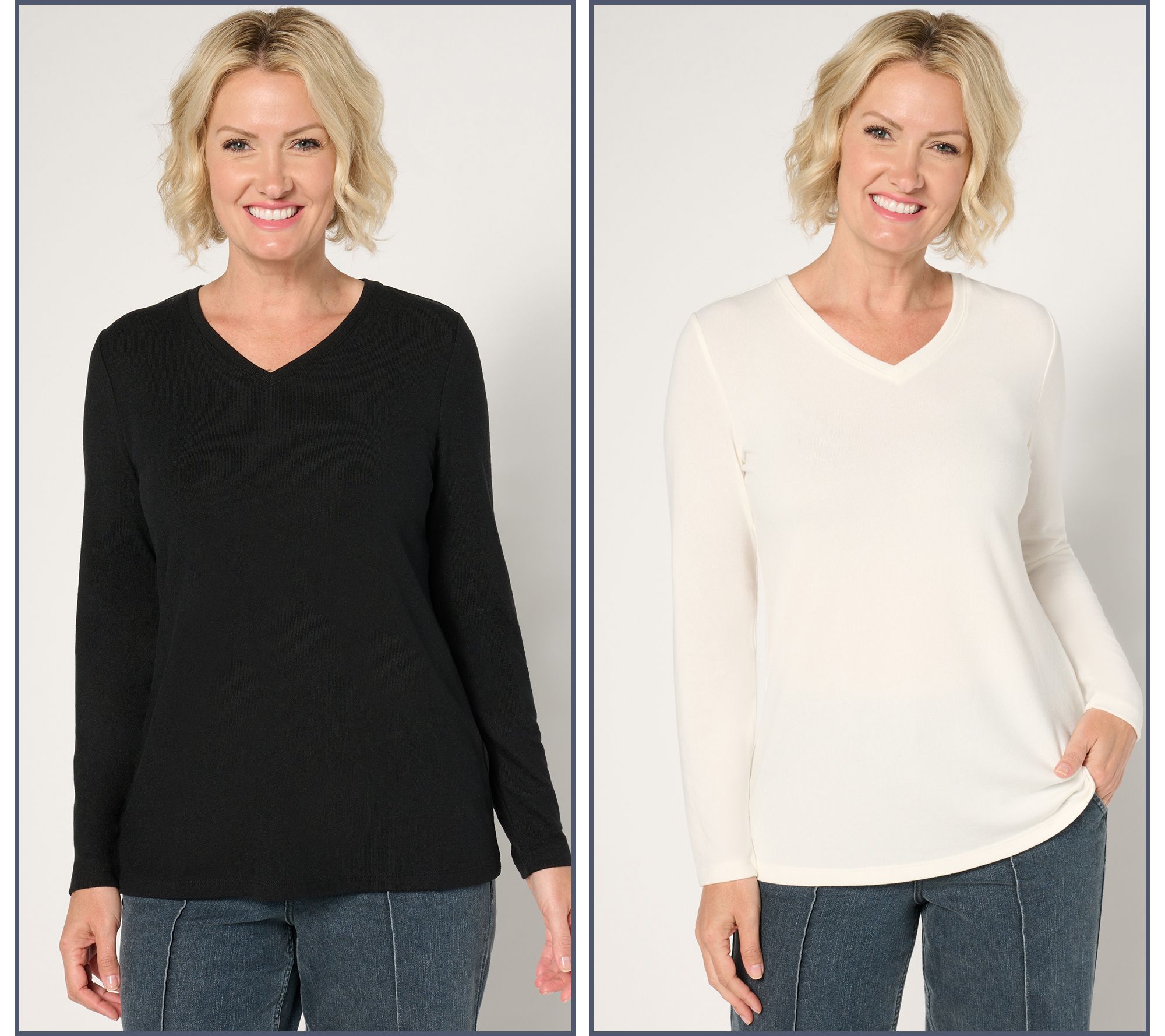 Denim & Co. Essentials Heavenly Jersey 2-Pack V-Neck Tops