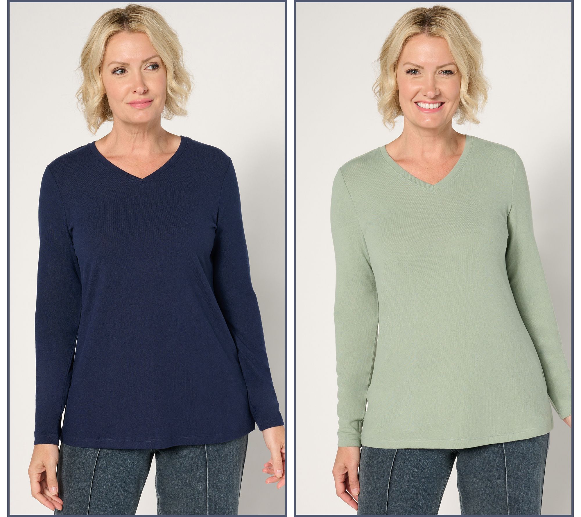Denim & Co. Essentials Heavenly Jersey 2-Pack V-Neck Tops