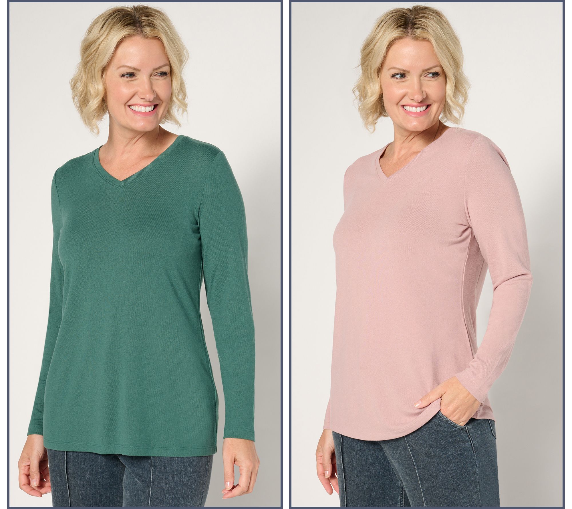 Denim & Co. Essentials Heavenly Jersey 2-Pack V-Neck Tops