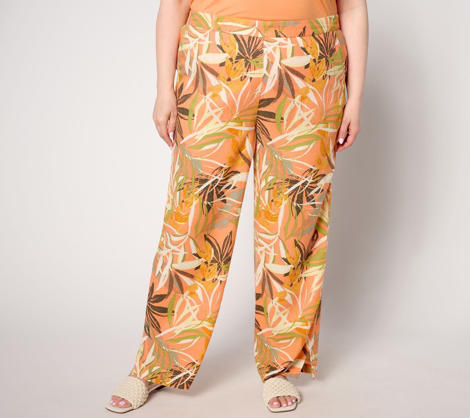 "As Is" Denim & Co. Naturals Petite Printed Linen Blend Wide Leg Pant