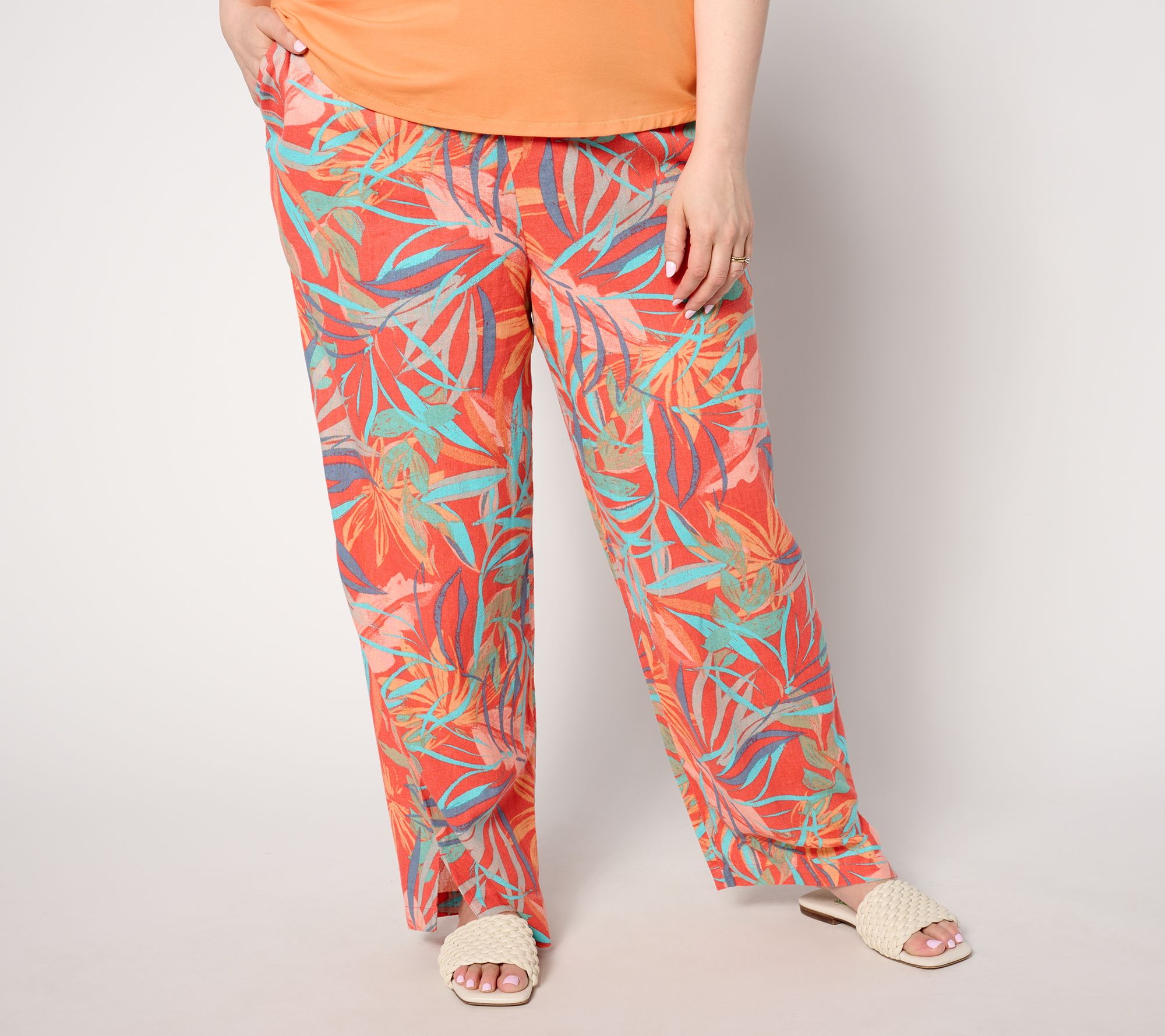 "As Is" Denim & Co. Naturals Petite Printed Linen Blend Wide Leg Pant