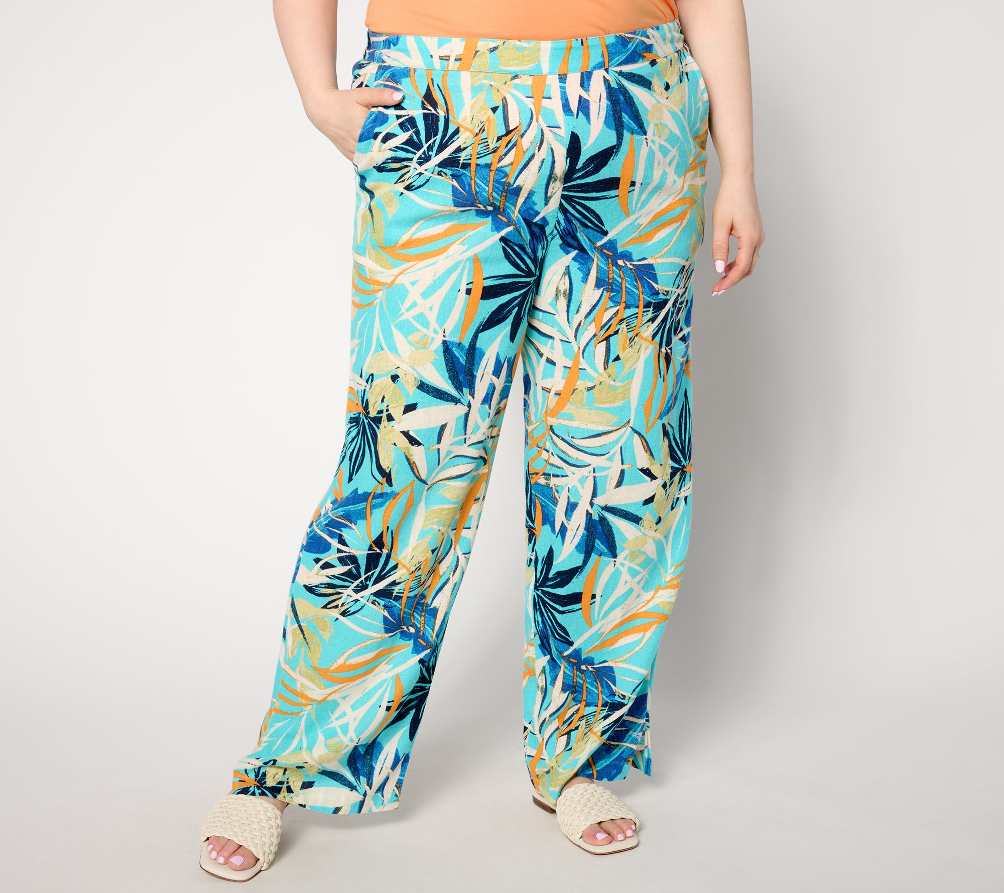 "As Is" Denim & Co. Naturals Petite Printed Linen Blend Wide Leg Pant